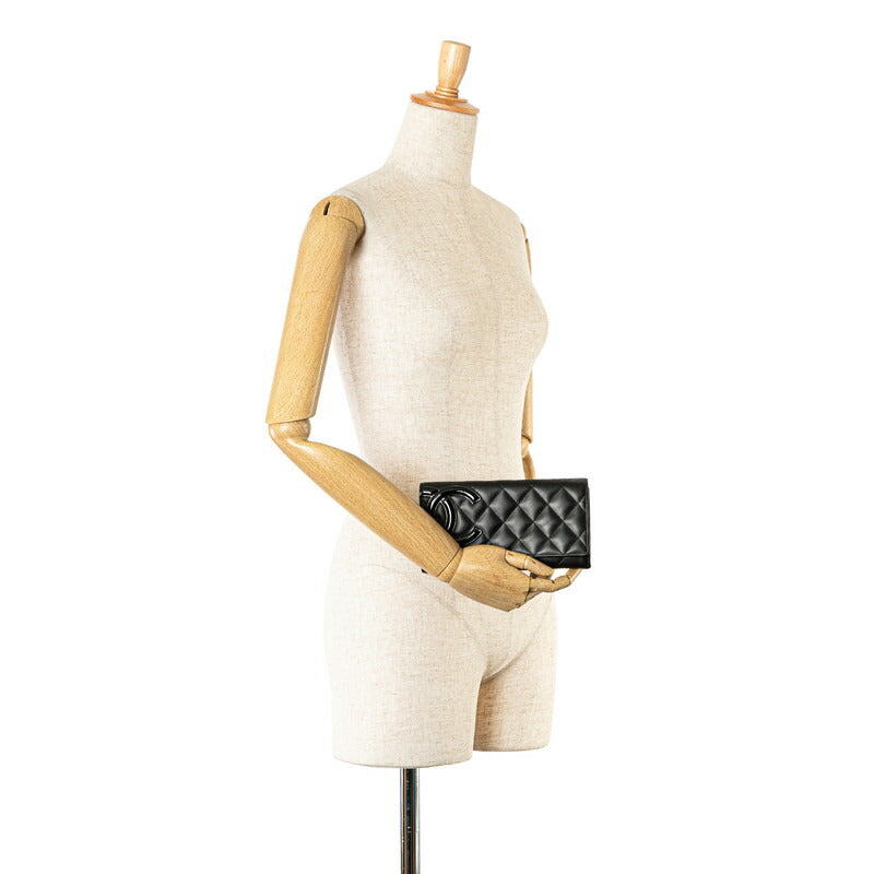 Chanel Cambon Line Coco Mark Long Wallet Black Leather
