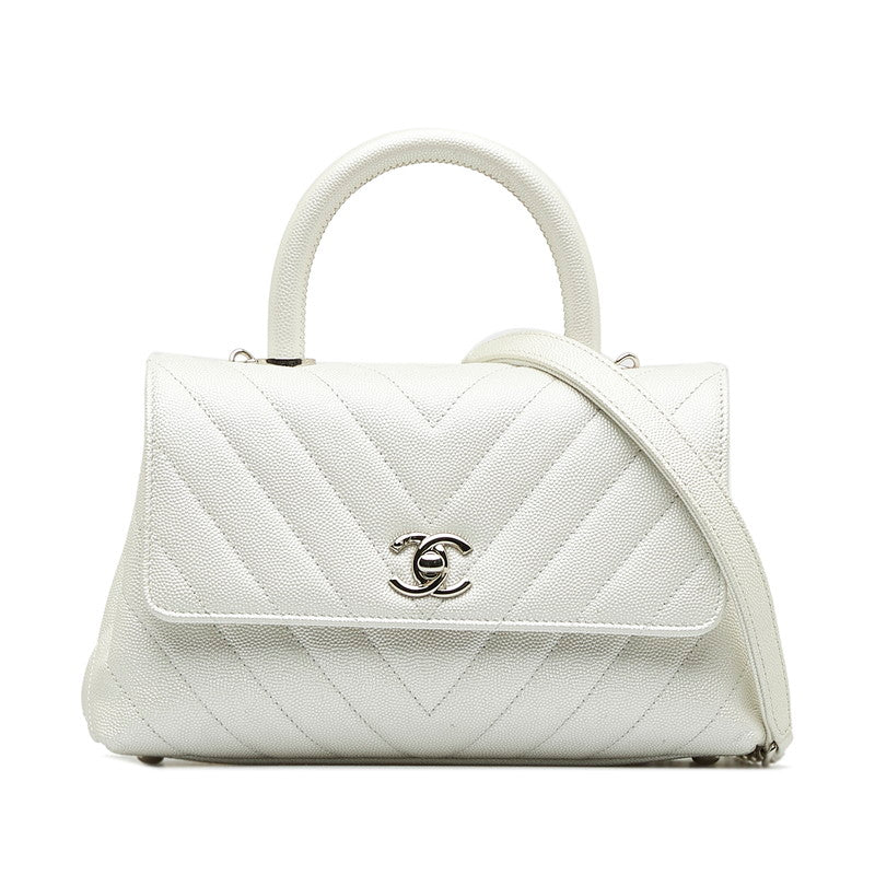 Chanel Chevron V-Stitch Coco Handle Caviar Skin Handbag