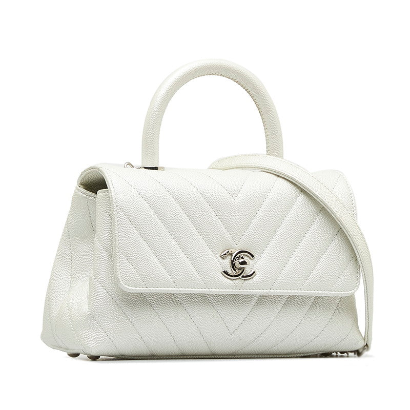 Chanel Chevron V-Stitch Coco Handle Caviar Skin Handbag