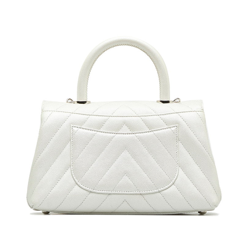 Chanel Chevron V-Stitch Coco Handle Caviar Skin Handbag