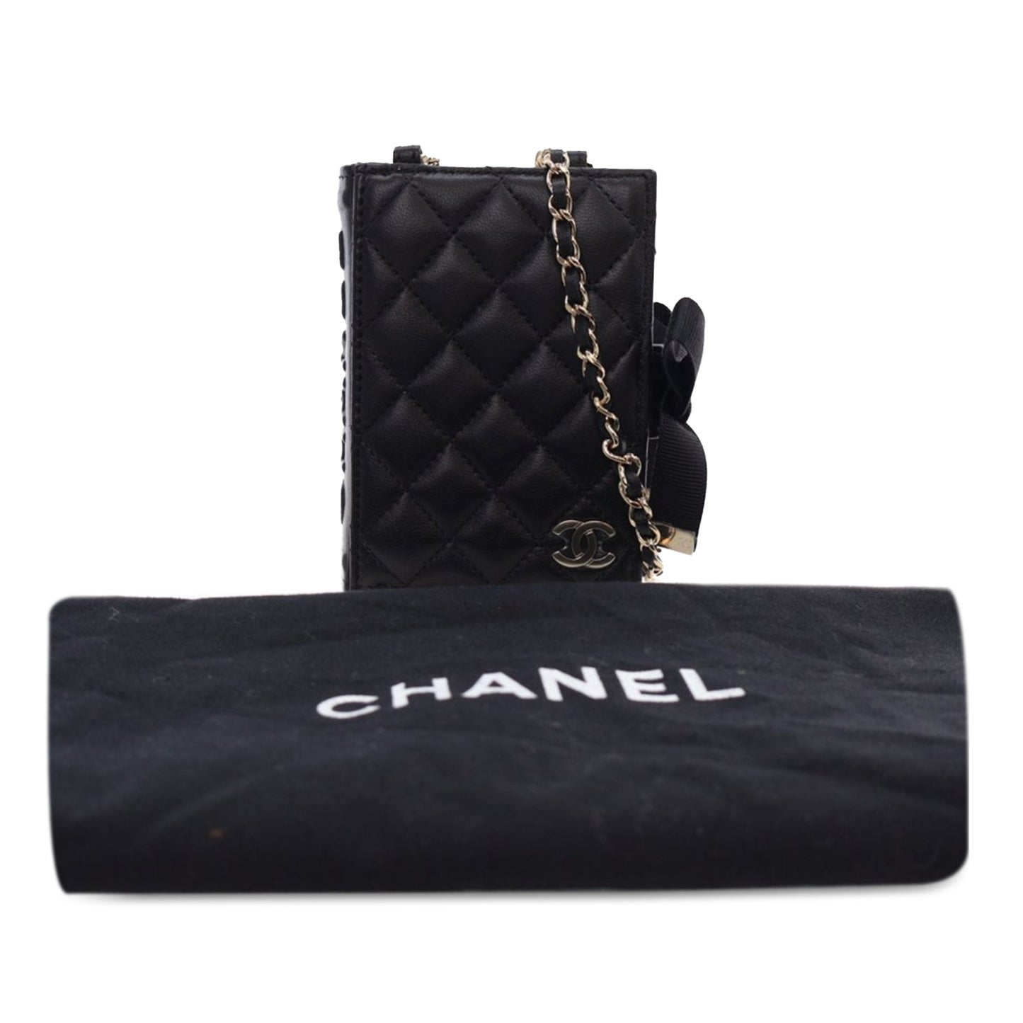 Black Chanel Quilted Lambskin Book Card Holder On Chain Crossbody Bag