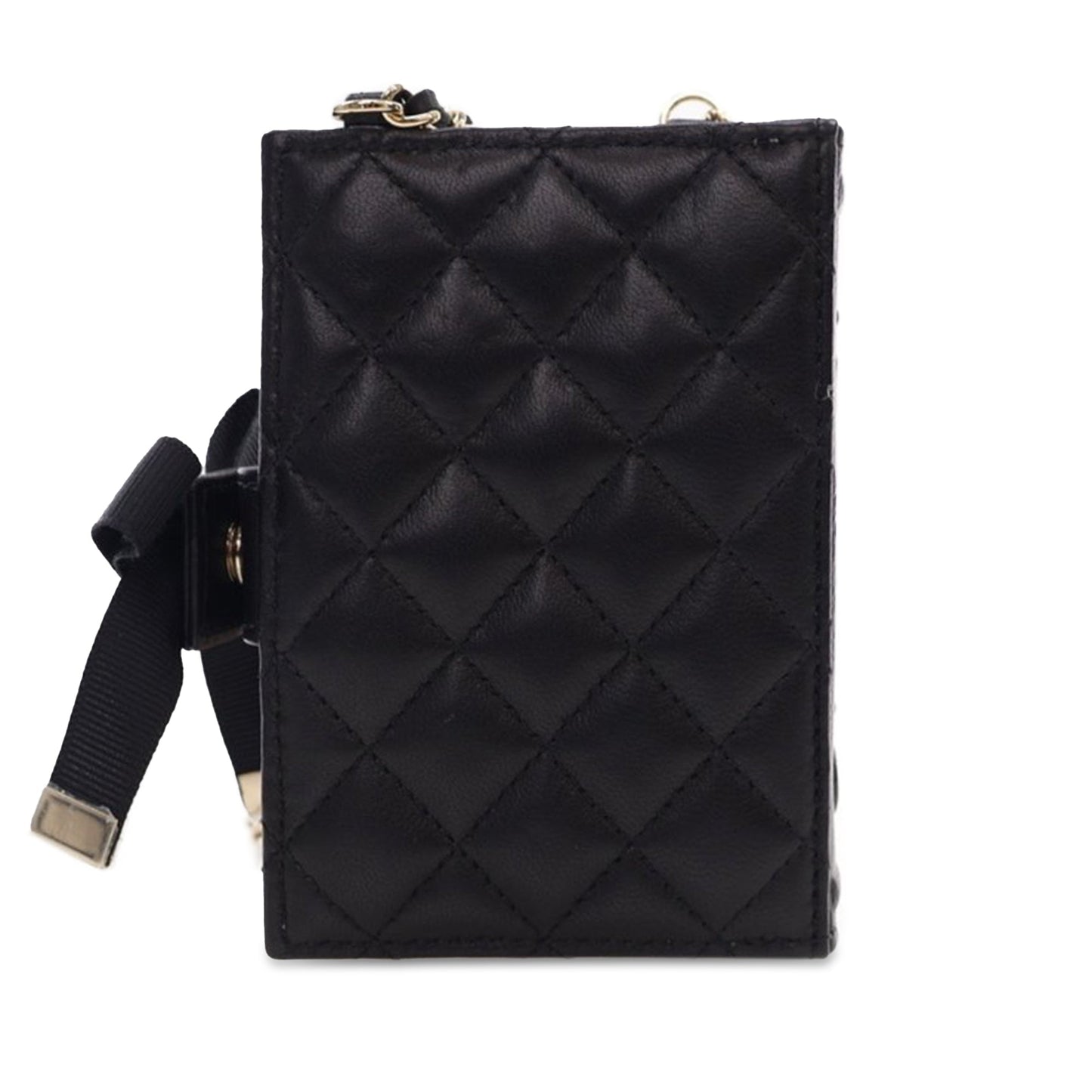 Black Chanel Quilted Lambskin Book Card Holder On Chain Crossbody Bag