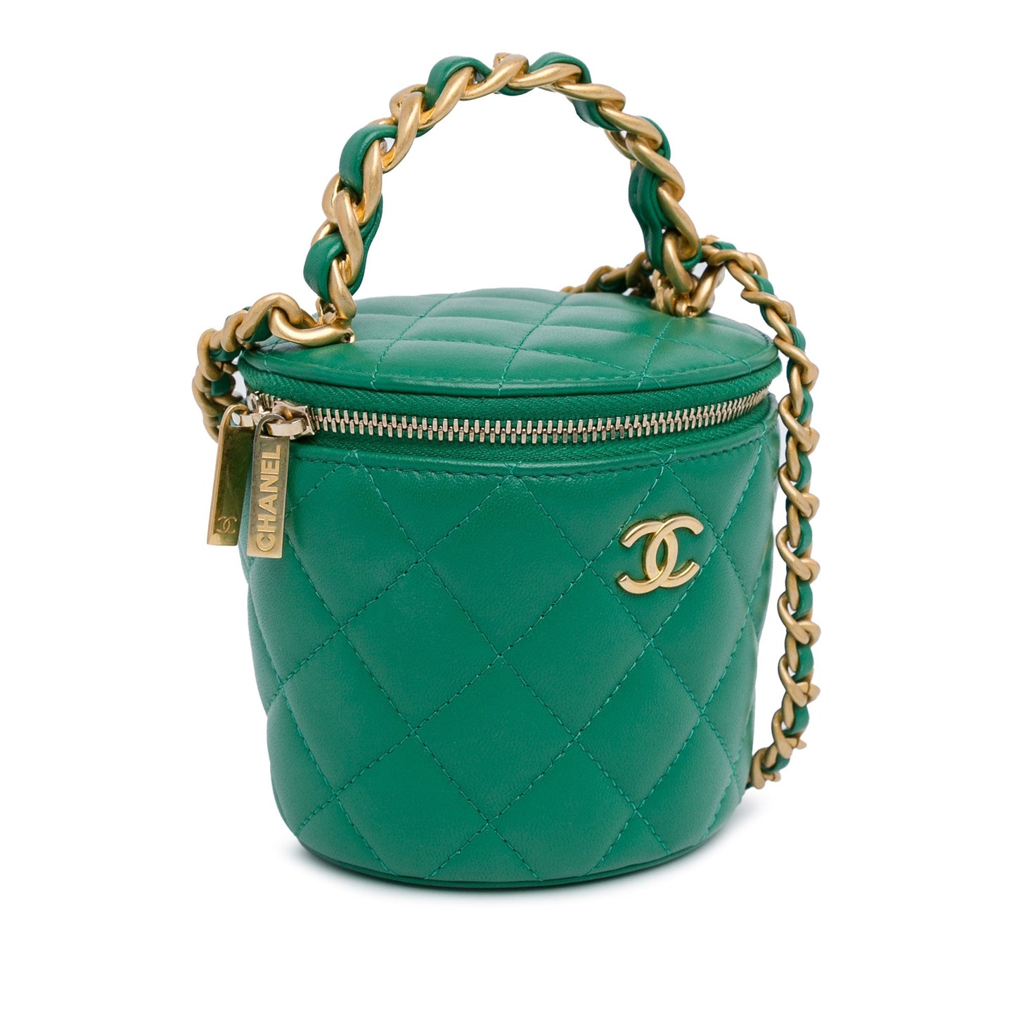 Green Chanel Quilted Lambskin Afternoon Tea Vanity Case with Chain Satchel