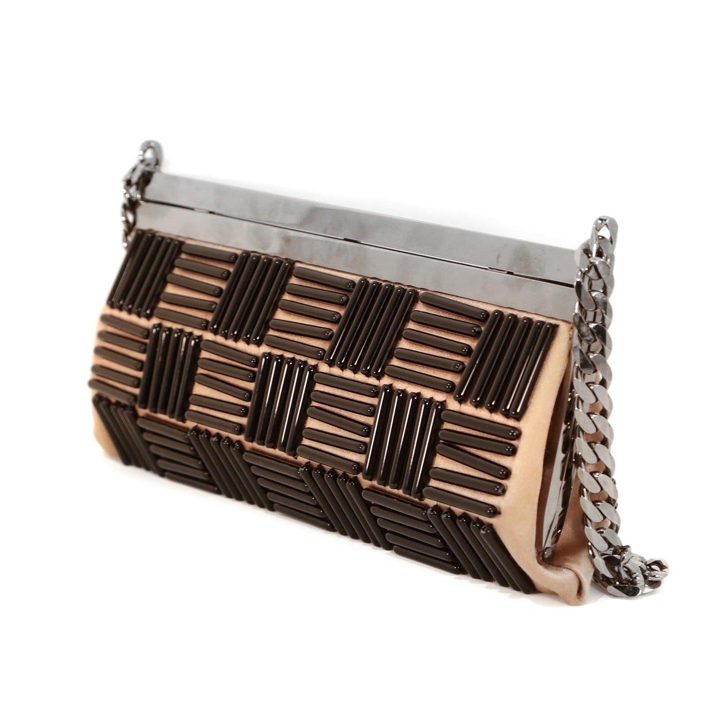 Chanel Beige Satin Applique Frame Bag
