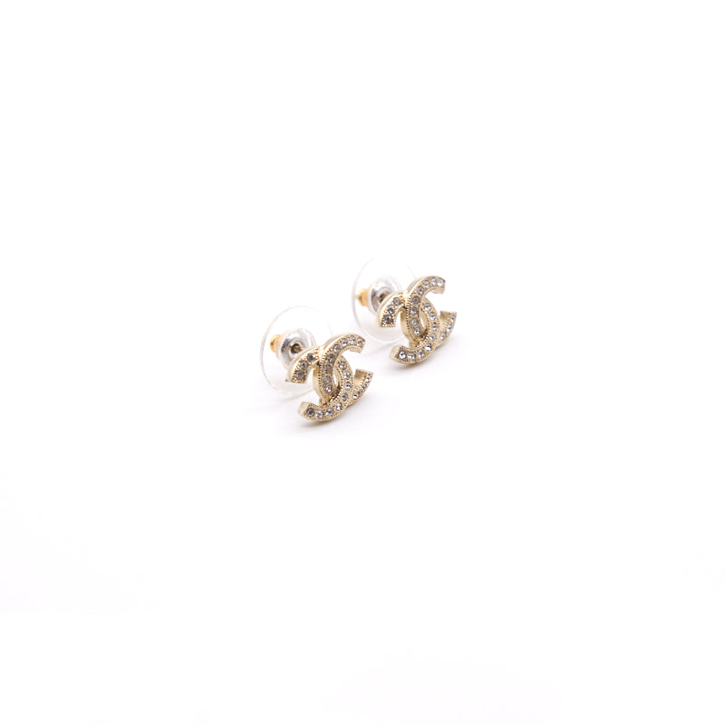 Chanel Light Gold CC Crystal Stud Earnings