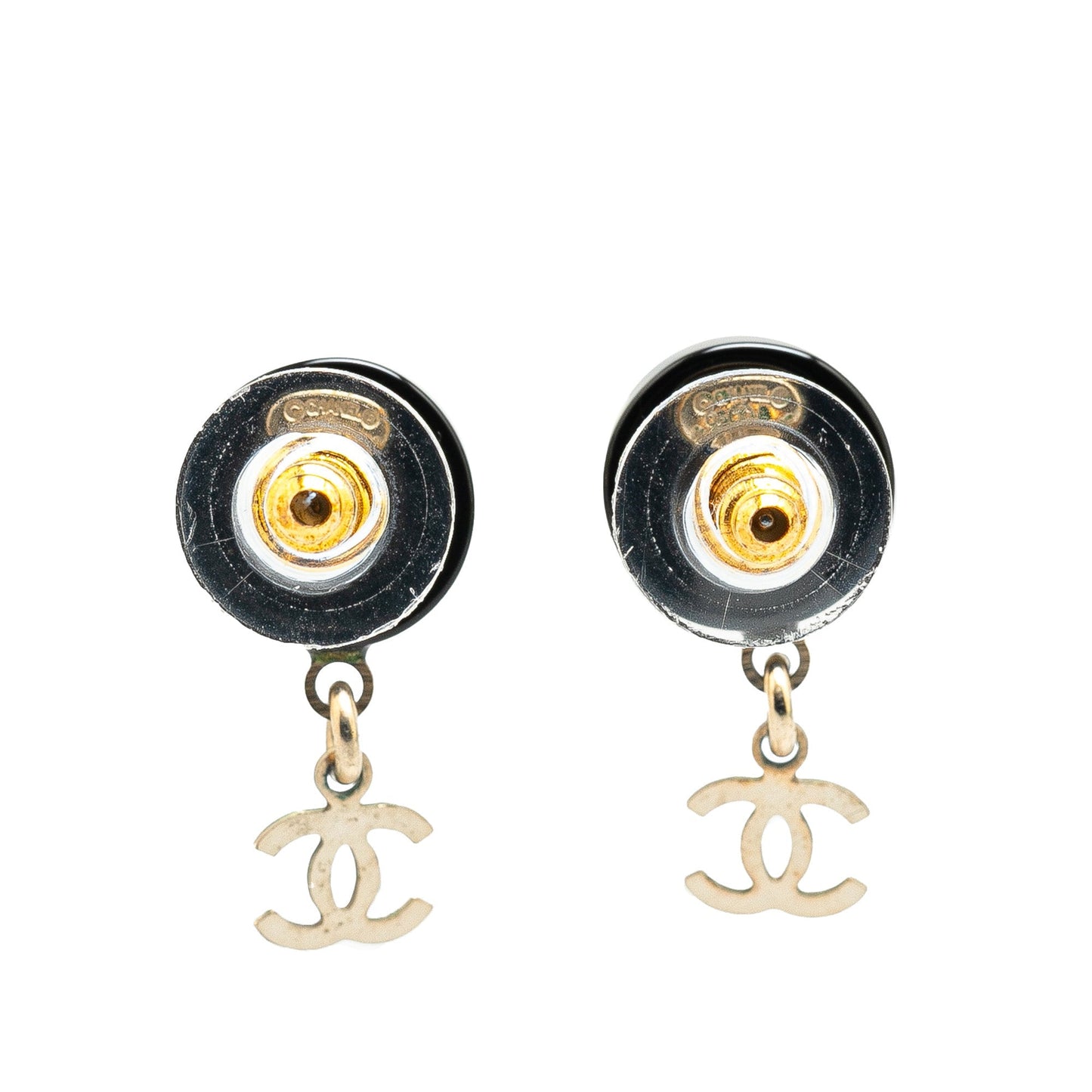 Black Chanel Resin CC Chain Drop Push Back Earrings