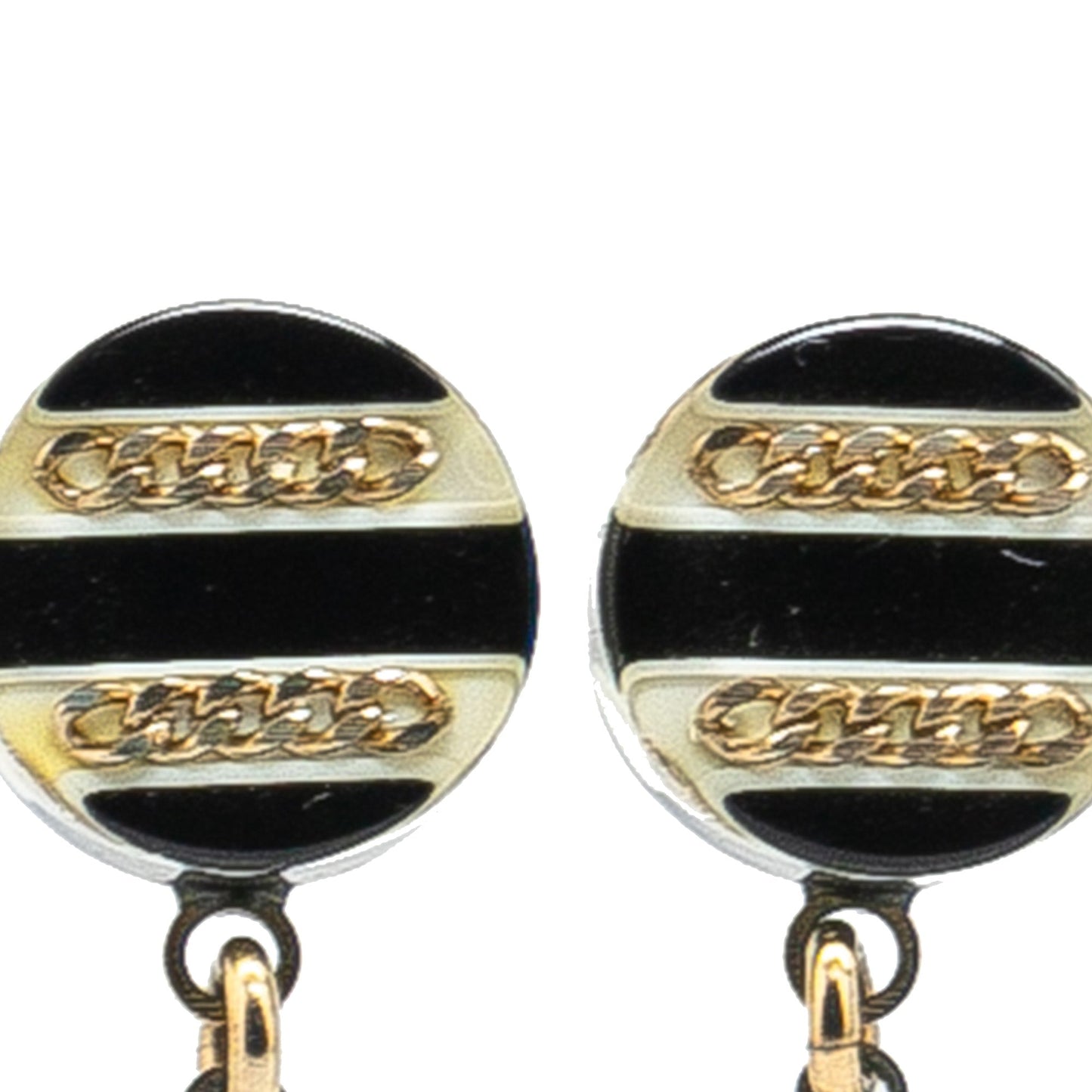 Black Chanel Resin CC Chain Drop Push Back Earrings