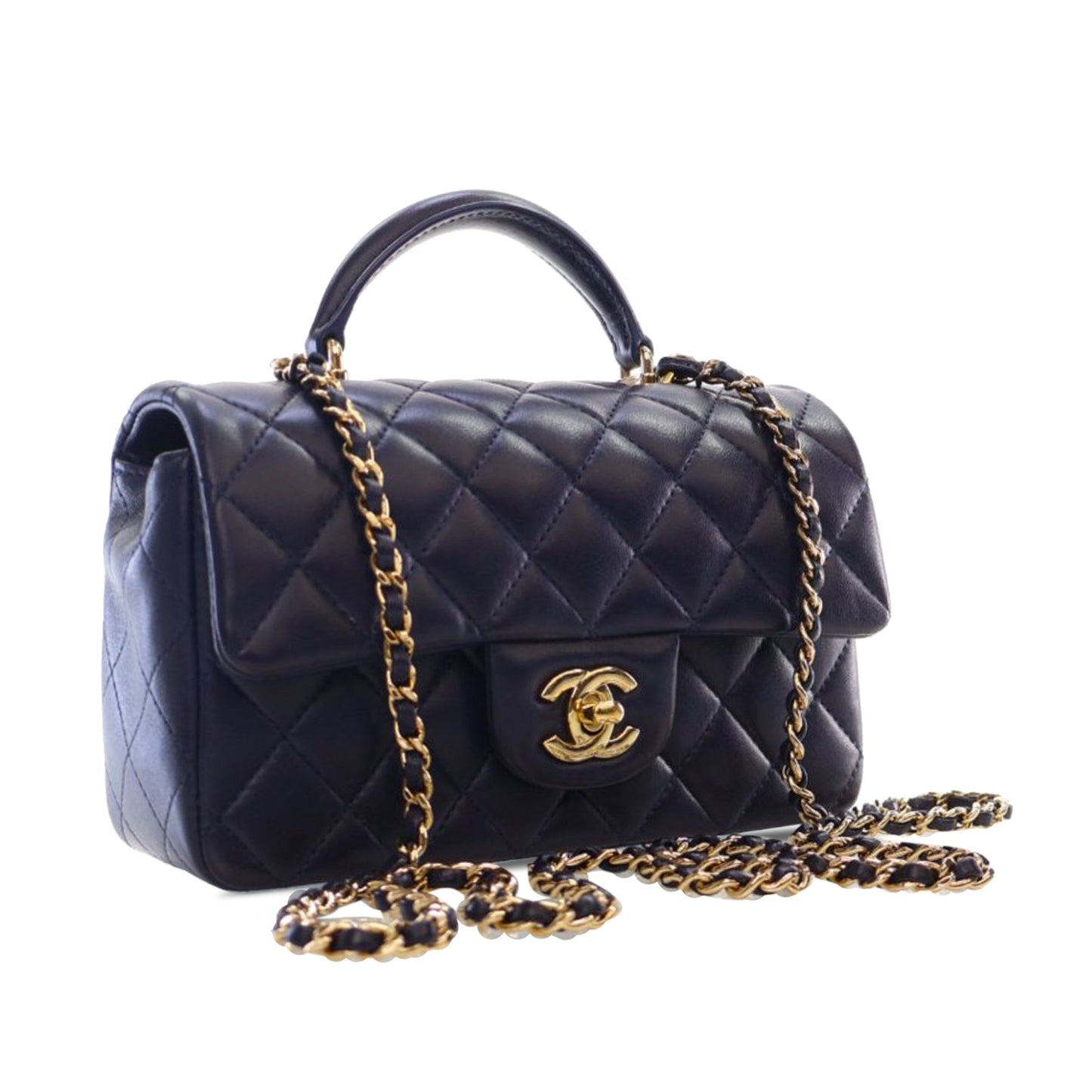 Chanel Sac Mini Rectangular Lambskin Top Handle Flap