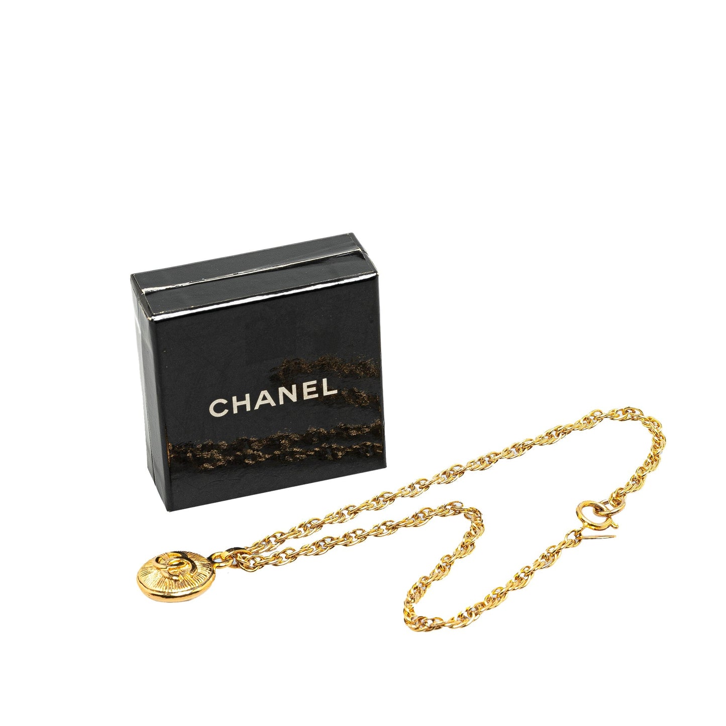 Gold Chanel Gold Plated CC Round Pendant Necklace