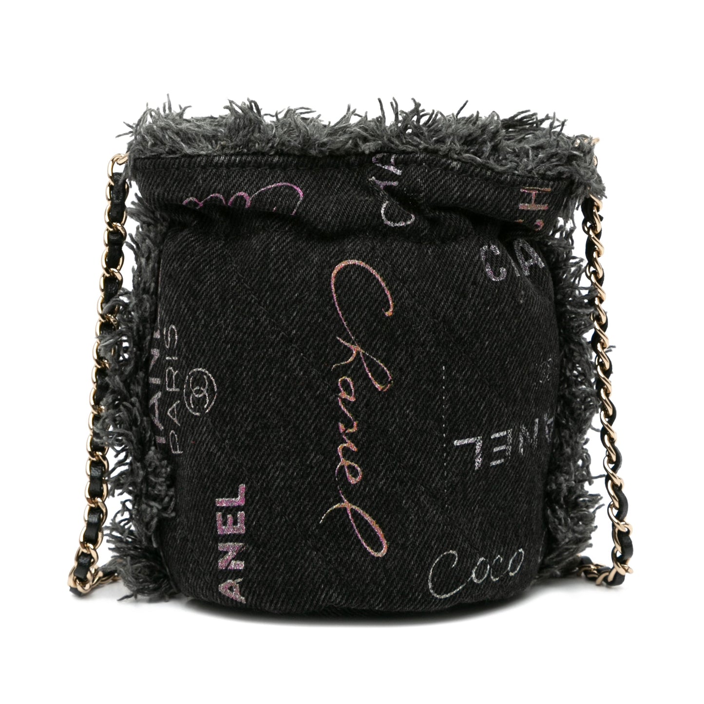 Gray Chanel Mini Denim Mood Bucket with Chain