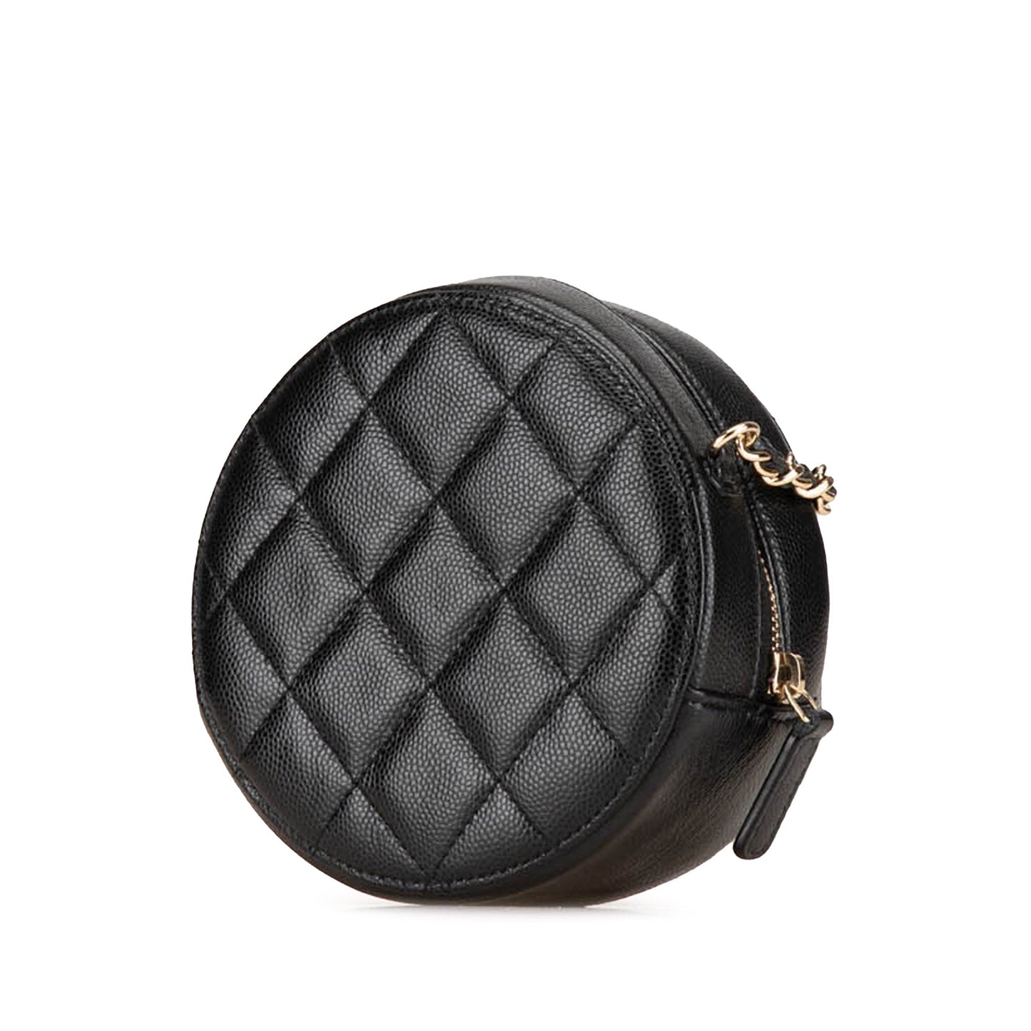 Black Chanel Quilted Caviar Crystal CC Round Clutch With Chain Crossbody Bag