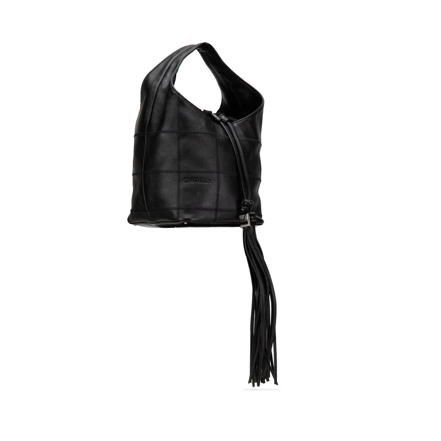 Black Chanel Calfskin Square Stitch Bucket Bag