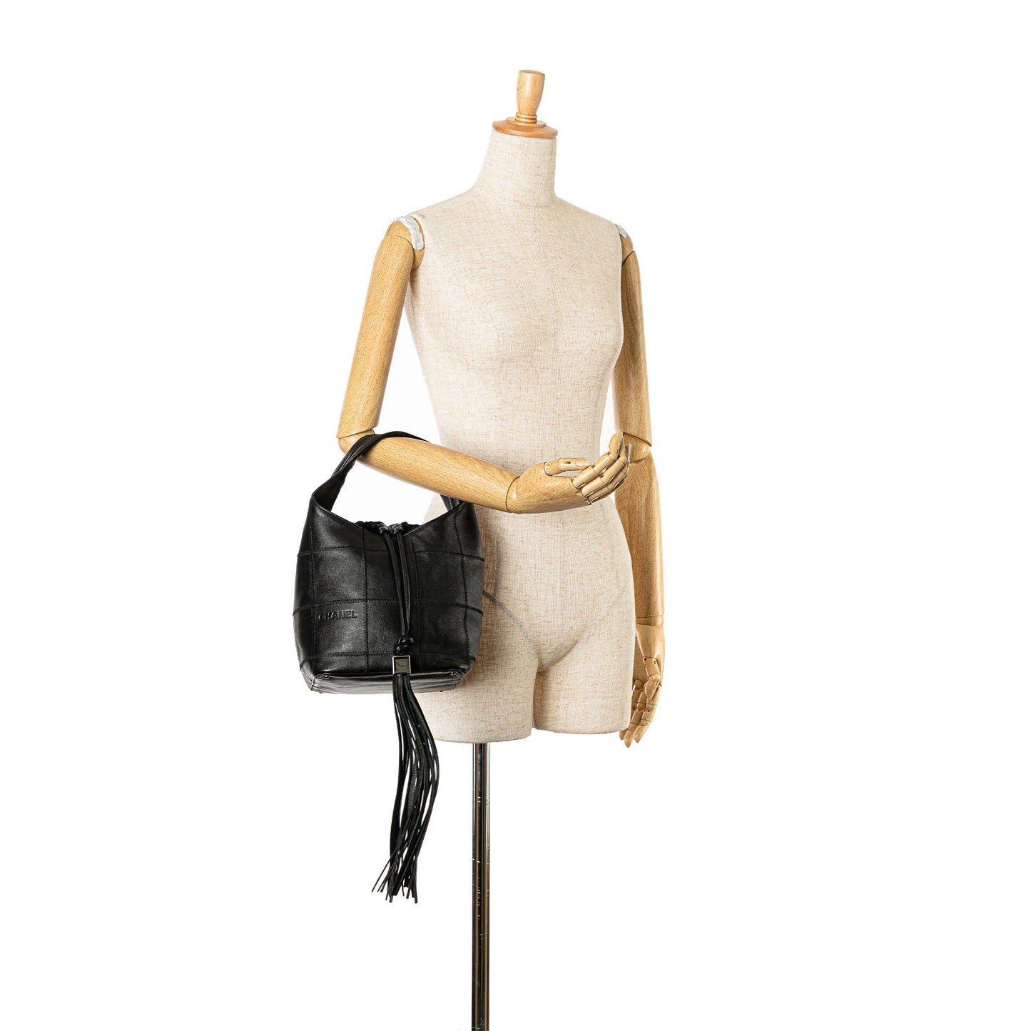 Black Chanel Calfskin Square Stitch Bucket Bag