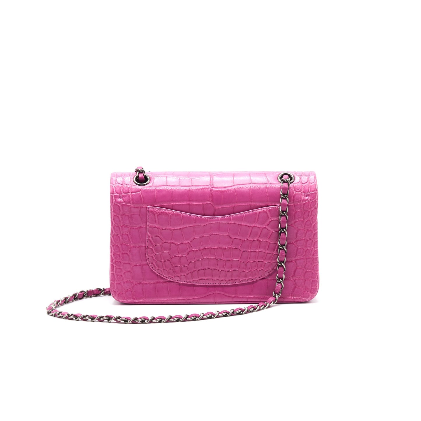 Chanel Alligator Medium Classic Double Flap Bag Pink SHW