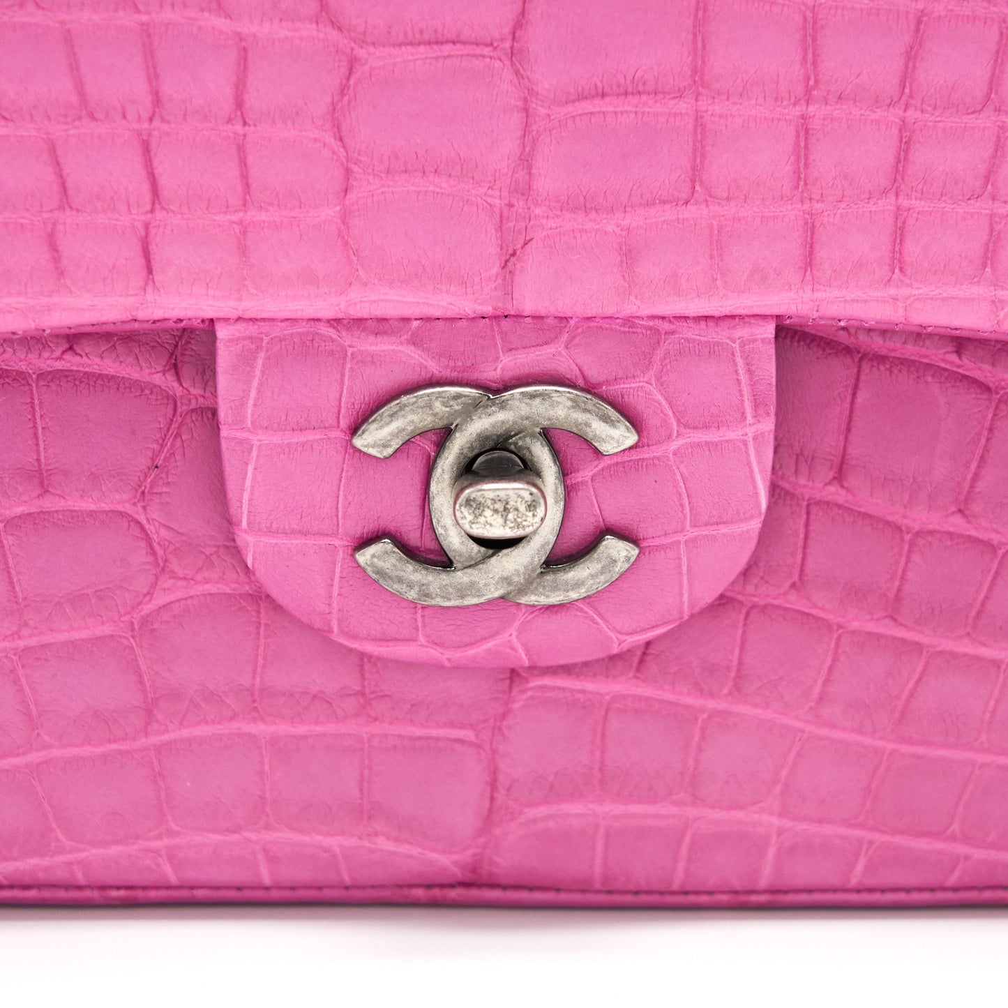 Chanel Alligator Medium Classic Double Flap Bag Pink SHW