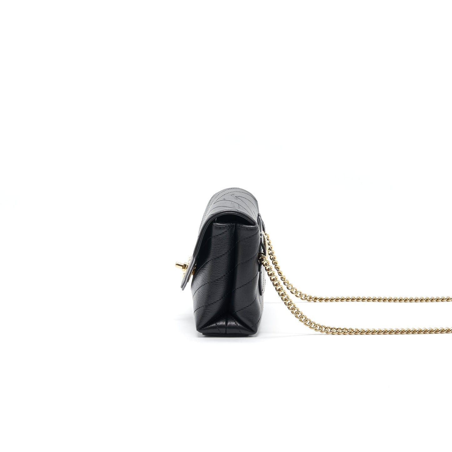 Chanel Calfskin Chevron Leather Chain Waist Bag Black GHW