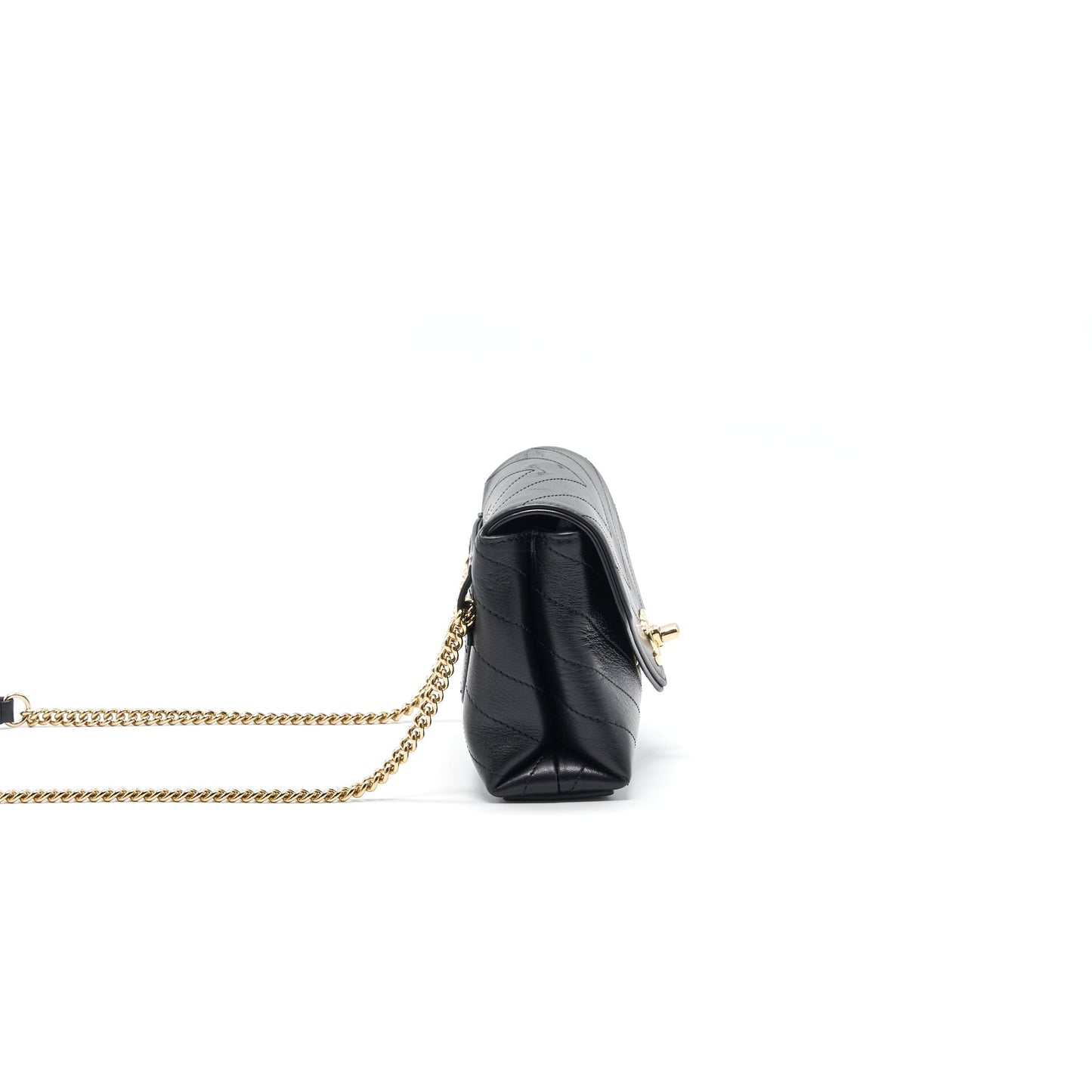 Chanel Calfskin Chevron Leather Chain Waist Bag Black GHW