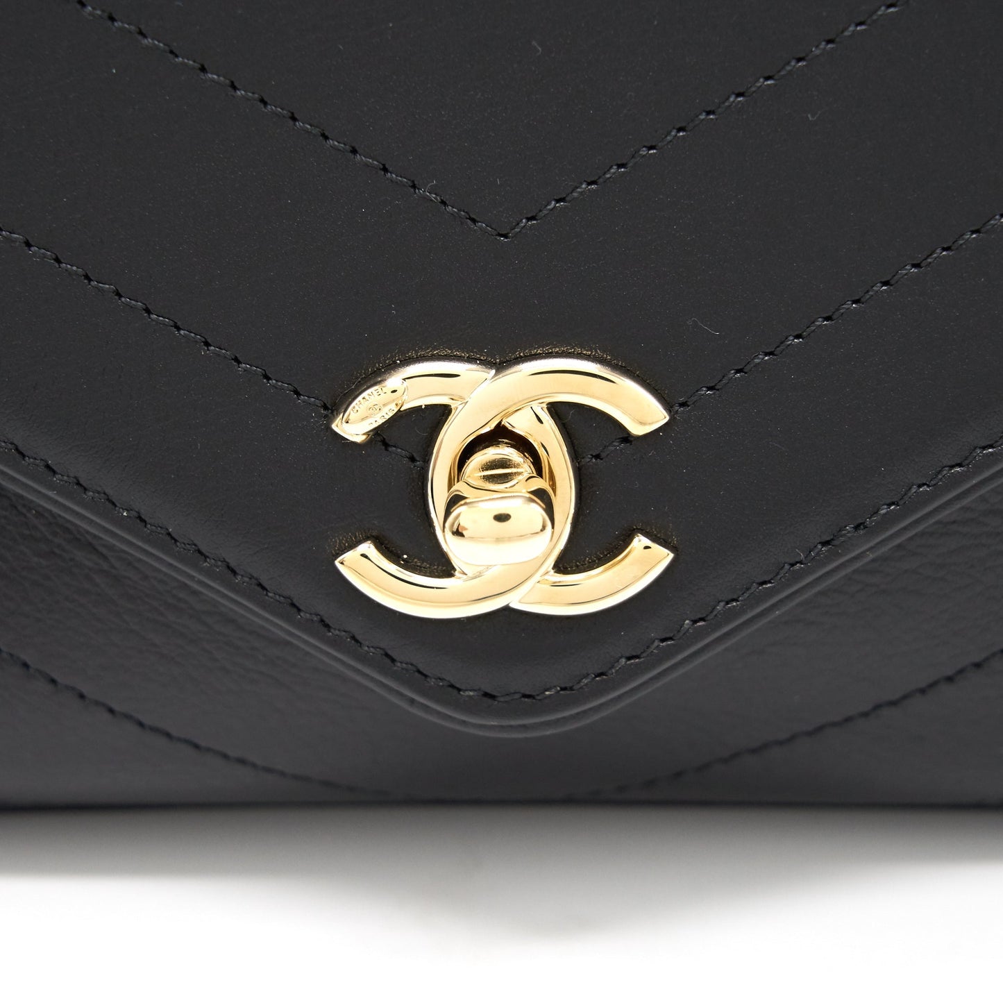 Chanel Calfskin Chevron Leather Chain Waist Bag Black GHW