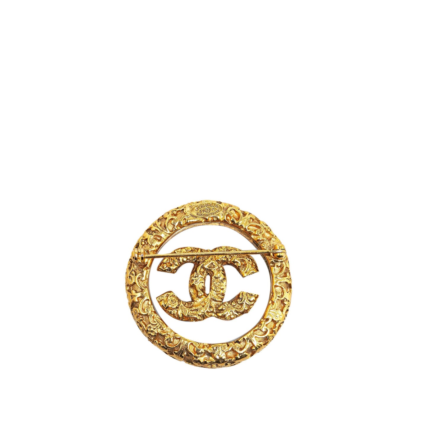 Gold Chanel Gold Plated CC Round Brooch