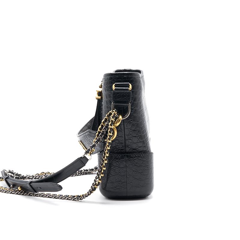 Chanels Medium Gabrielle Hobo Bag Crocodile Embossed Calfskin Black