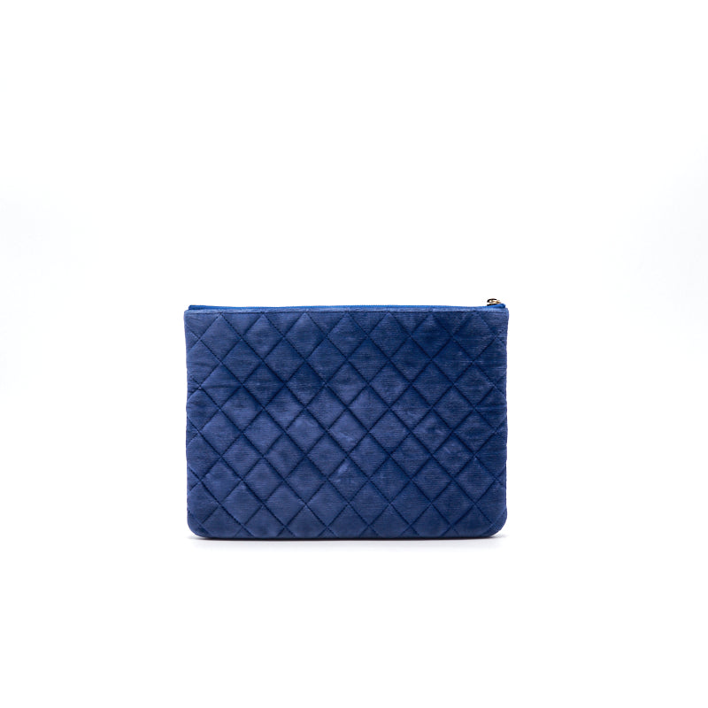 Chanel Navy Velvet Classic Quilted Medium O Case Clutch Purse Bag