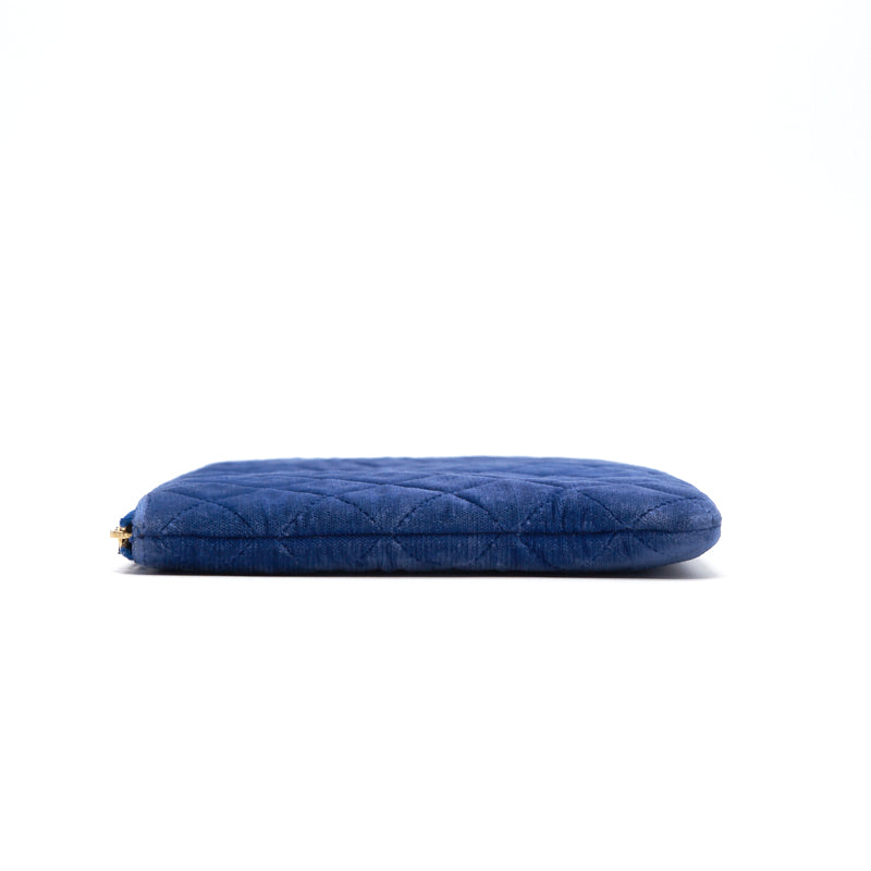 Chanel Navy Velvet Classic Quilted Medium O Case Clutch Purse Bag