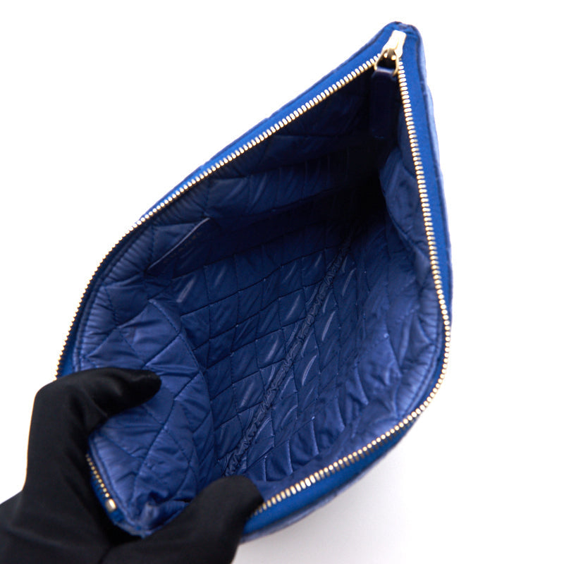Chanel Navy Velvet Classic Quilted Medium O Case Clutch Purse Bag