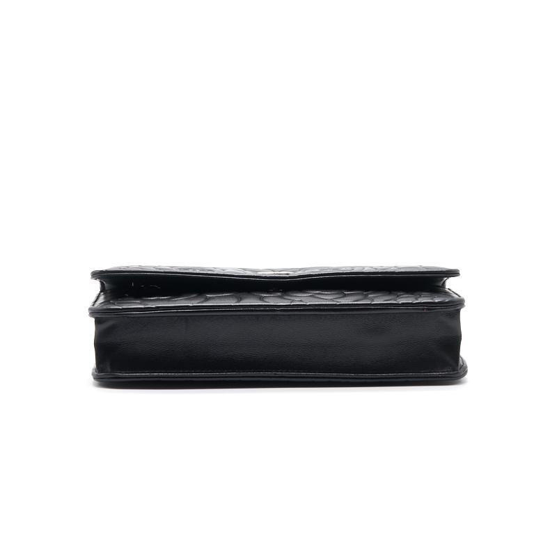 Chanel Black Embossed Camellia Lambskin Leather Small Shoulder Bag