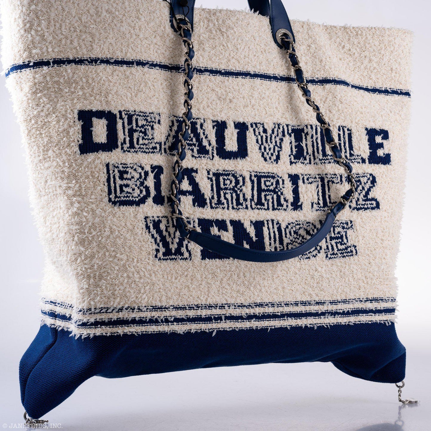 CHANEL Venise Biarritz Shopping Tote Terry Cloth Blue & White Large