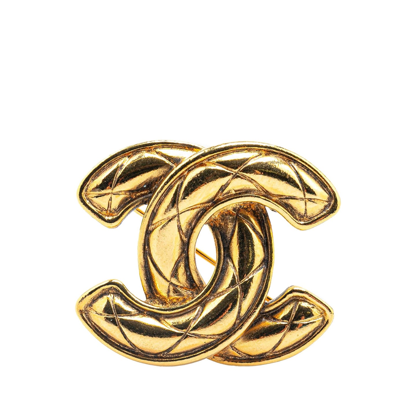 Gold Chanel Gold Plated CC Quilted Brooch