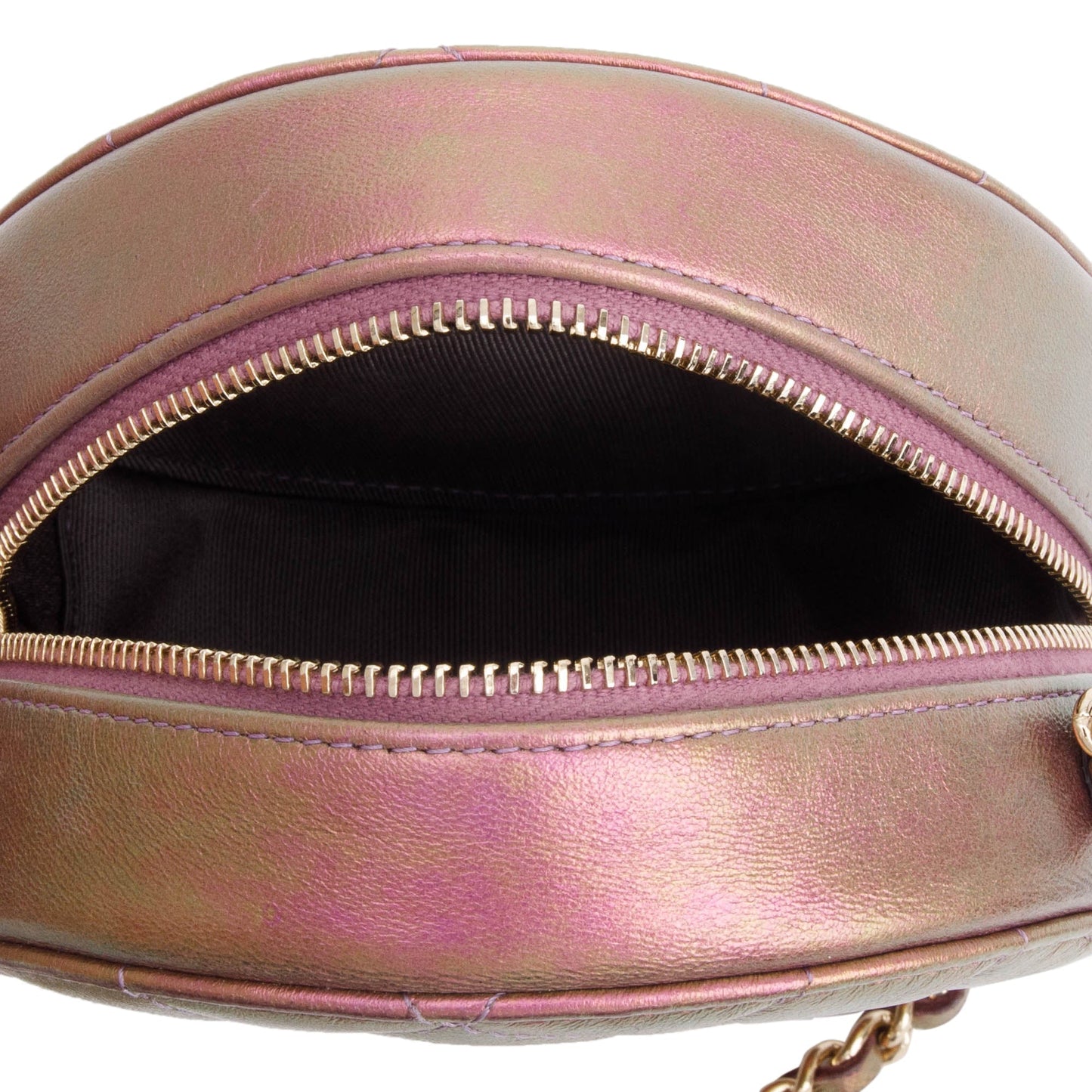 Chanel 2020 Purple Iridescent Calfskin Leather Round CC Chain Crossbody Bag w/ Authenticity Card