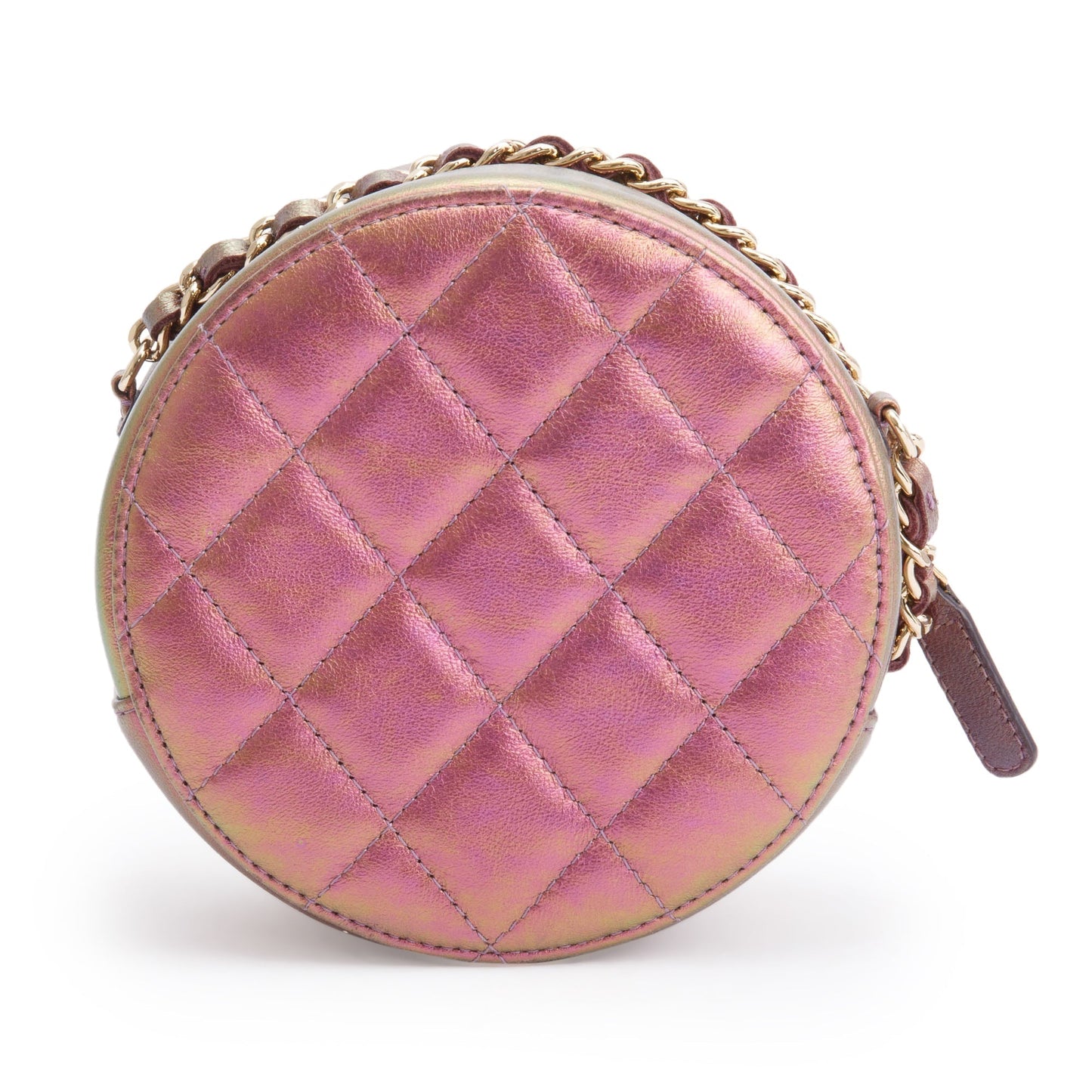 Chanel 2020 Purple Iridescent Calfskin Leather Round CC Chain Crossbody Bag w/ Authenticity Card