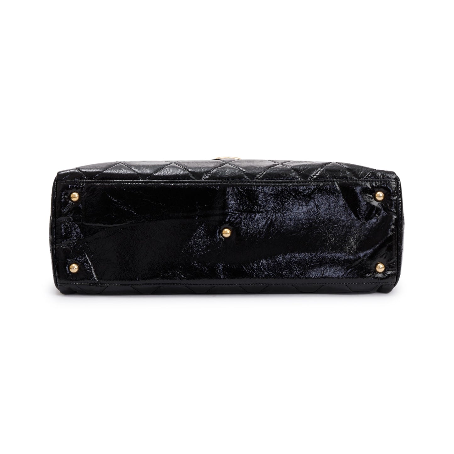 Chanel 2023 Black Patent Leather Maxi Bowling Bag