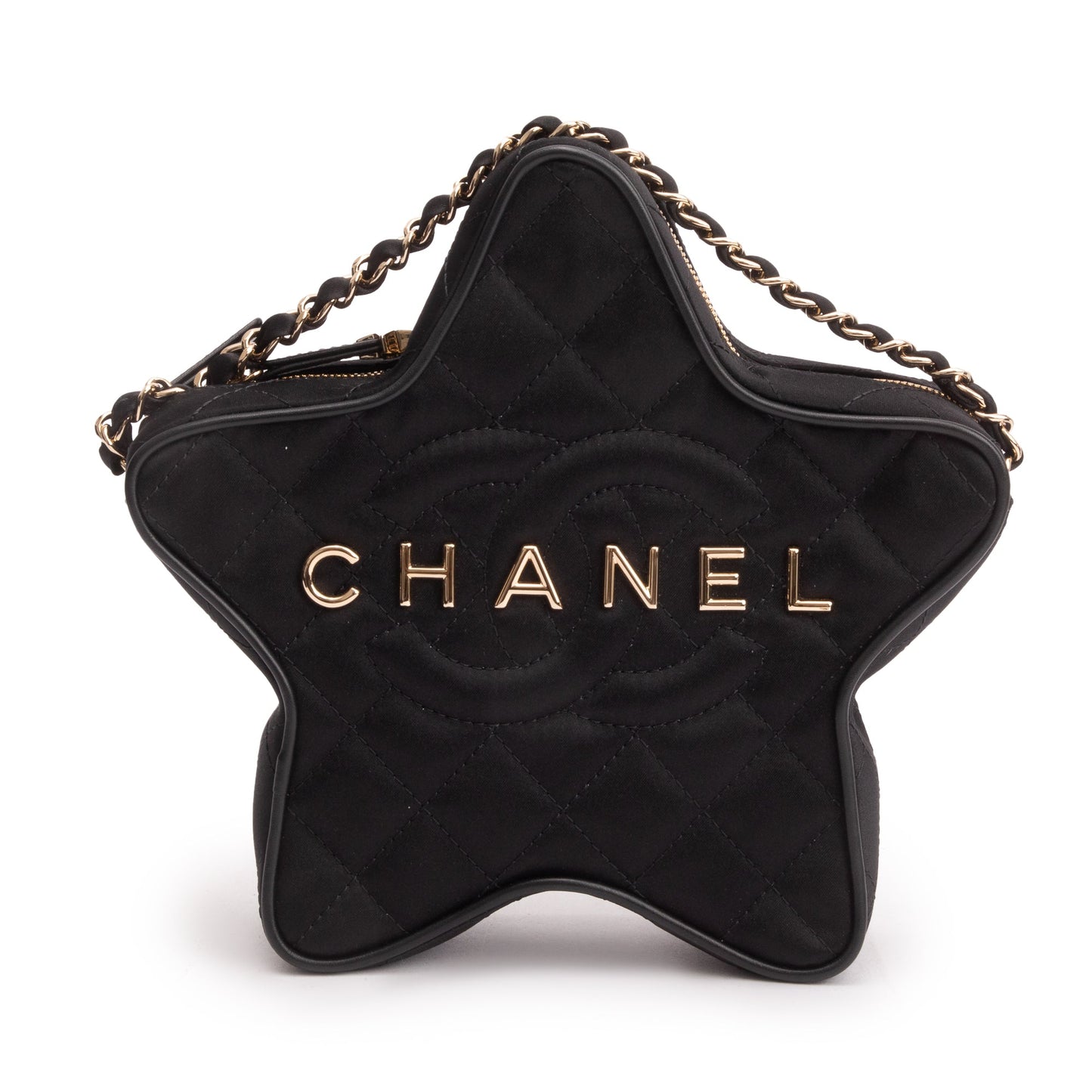 Chanel 2024 Black Satin Walk Of Fame Star Crossbody Bag