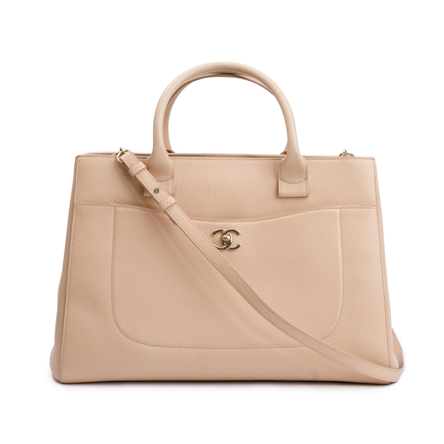 Chanel Beige Caviar Leather Medium Neo Excecutive Tote w/ Strap & Authenticity Card