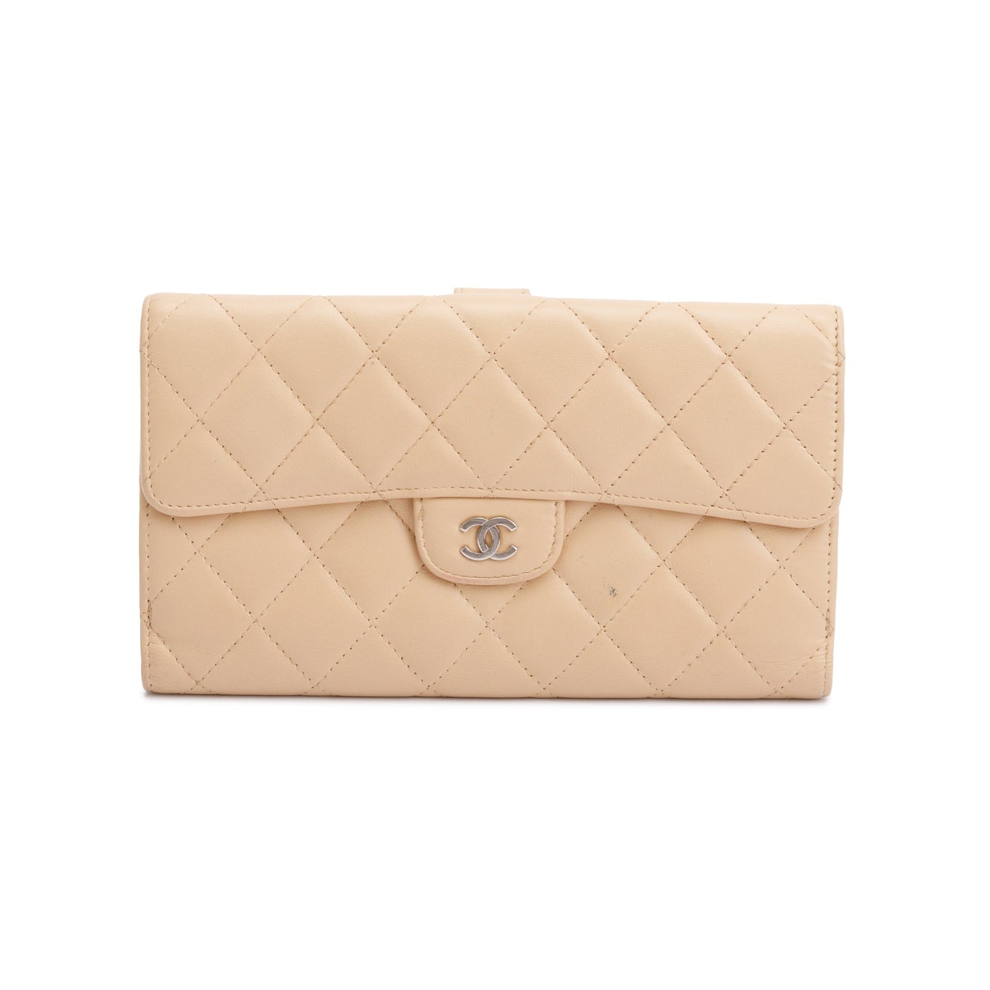 Chanel Beige Lambskin Leather Continental Flap Wallet