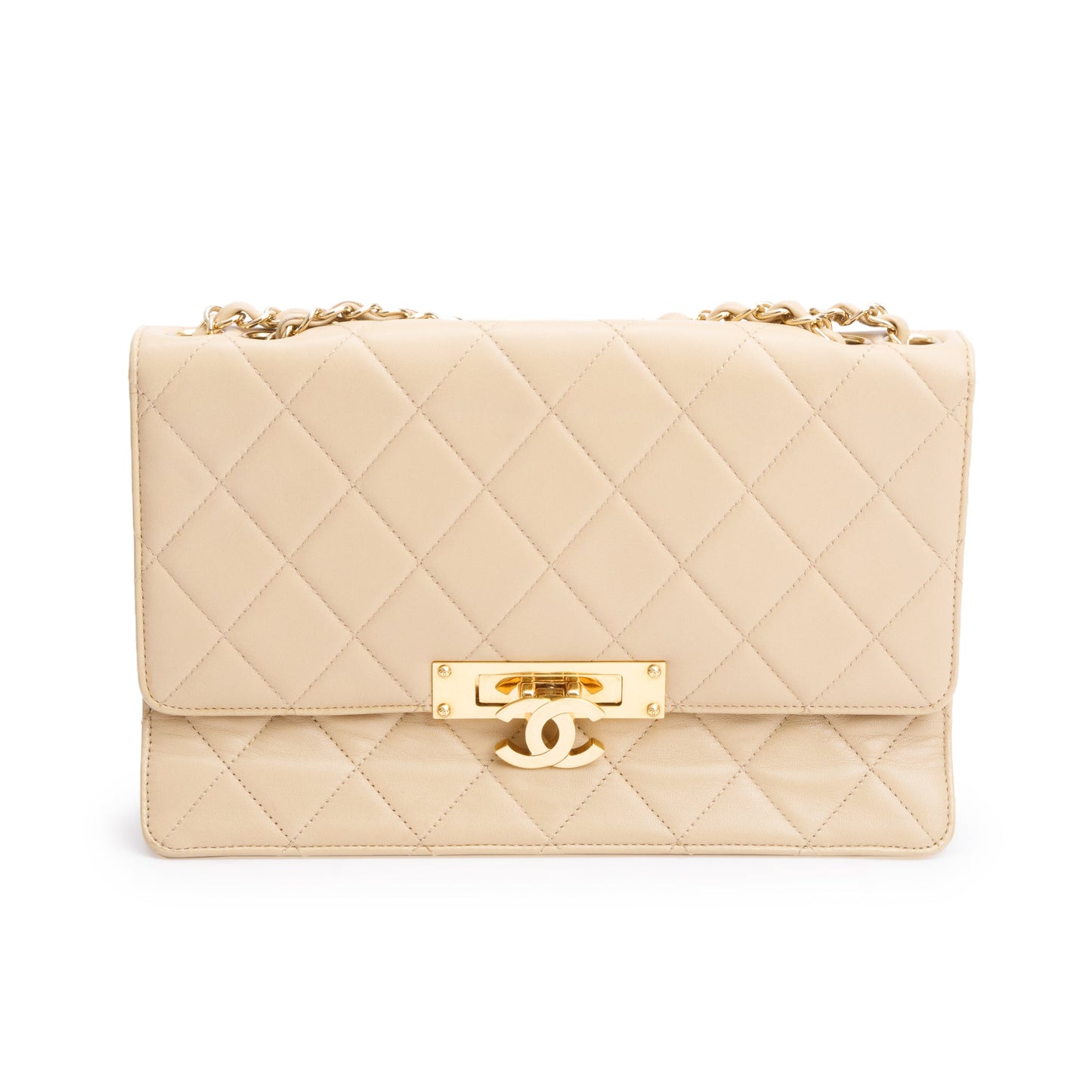 Chanel Beige Lambskin Leather Large Golden Class Flap Bag