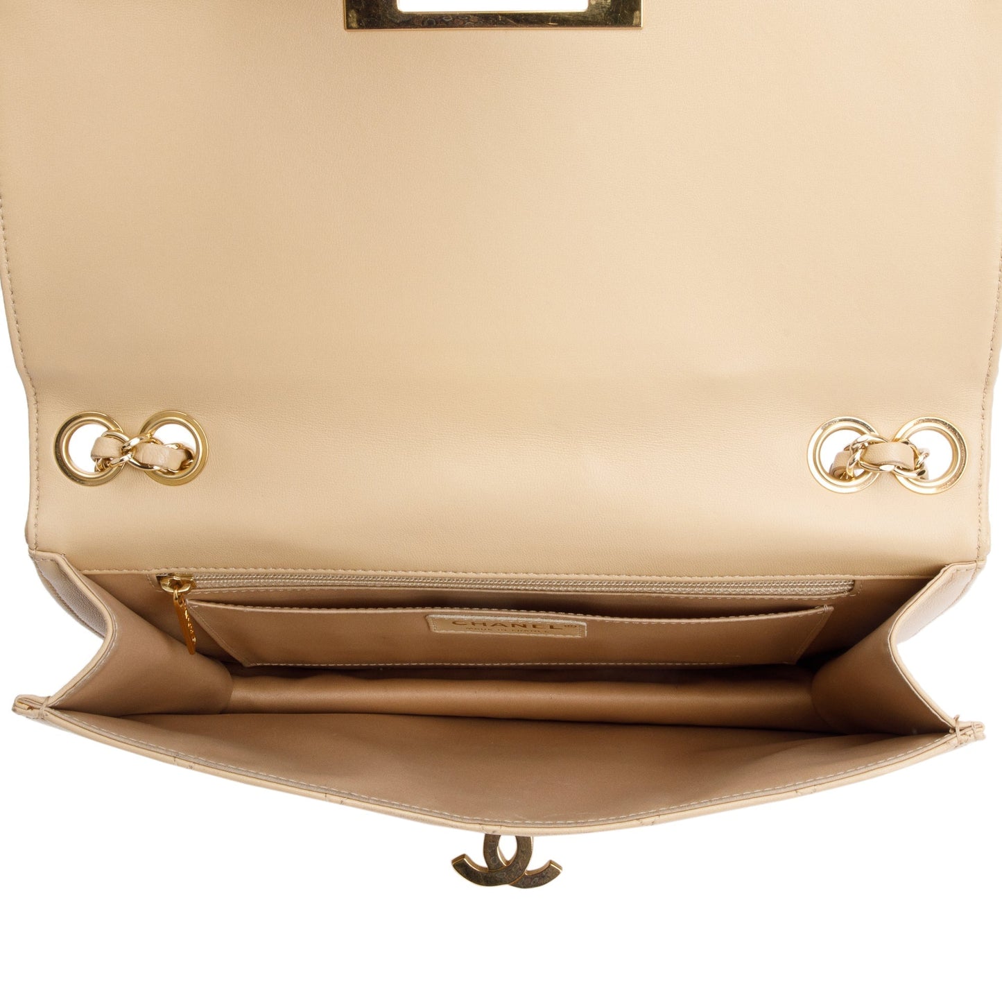 Chanel Beige Lambskin Leather Large Golden Class Flap Bag