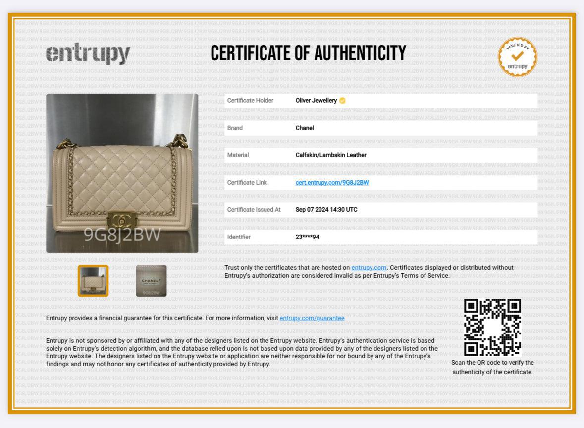 Chanel Beige Quilted Aged Calfskin Leather Medium Jacket Boy Bag w/ Authenticity Card