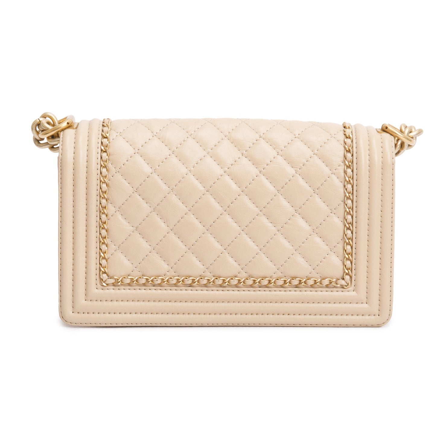 Chanel Beige Quilted Aged Calfskin Leather Medium Jacket Boy Bag w/ Authenticity Card