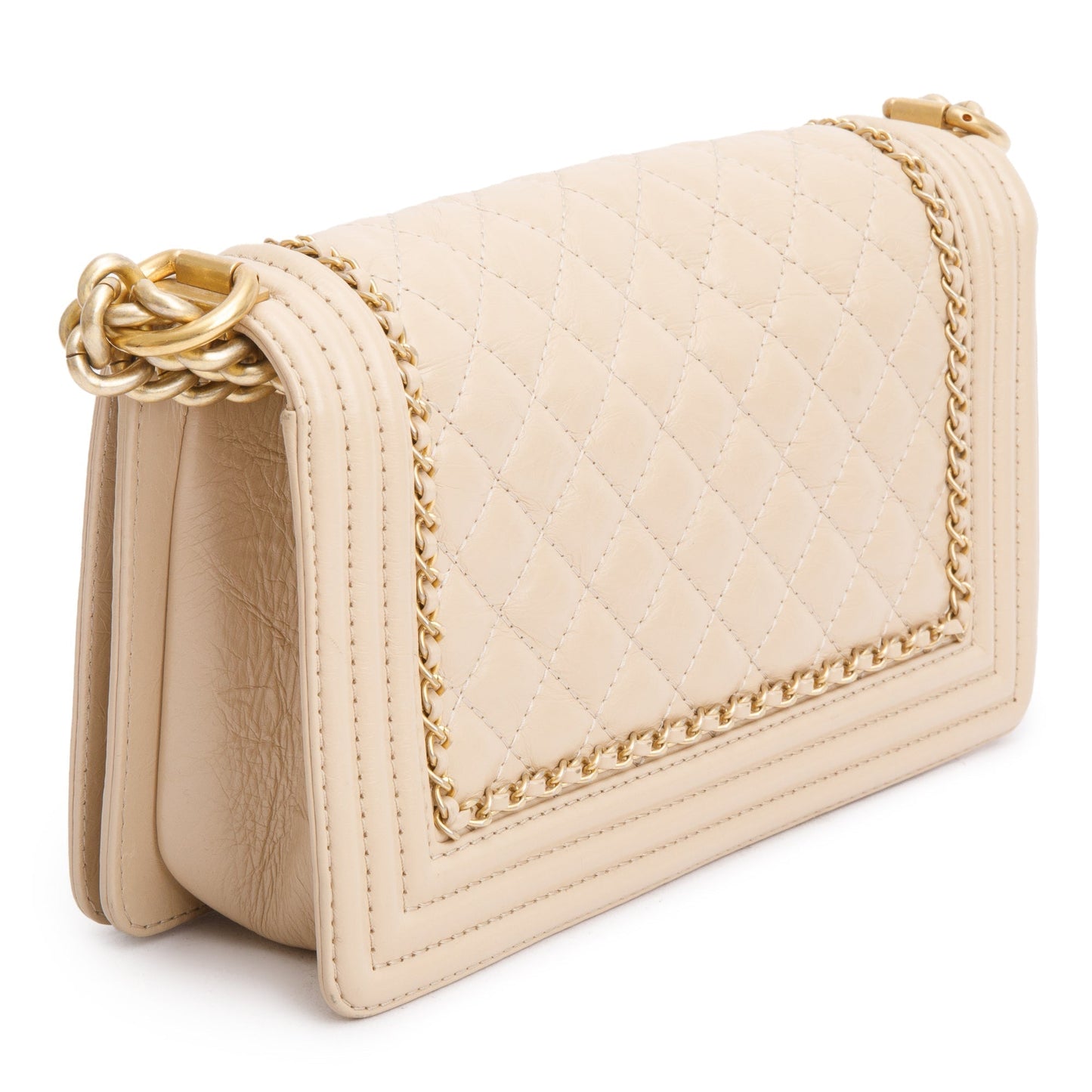 Chanel Beige Quilted Aged Calfskin Leather Medium Jacket Boy Bag w/ Authenticity Card