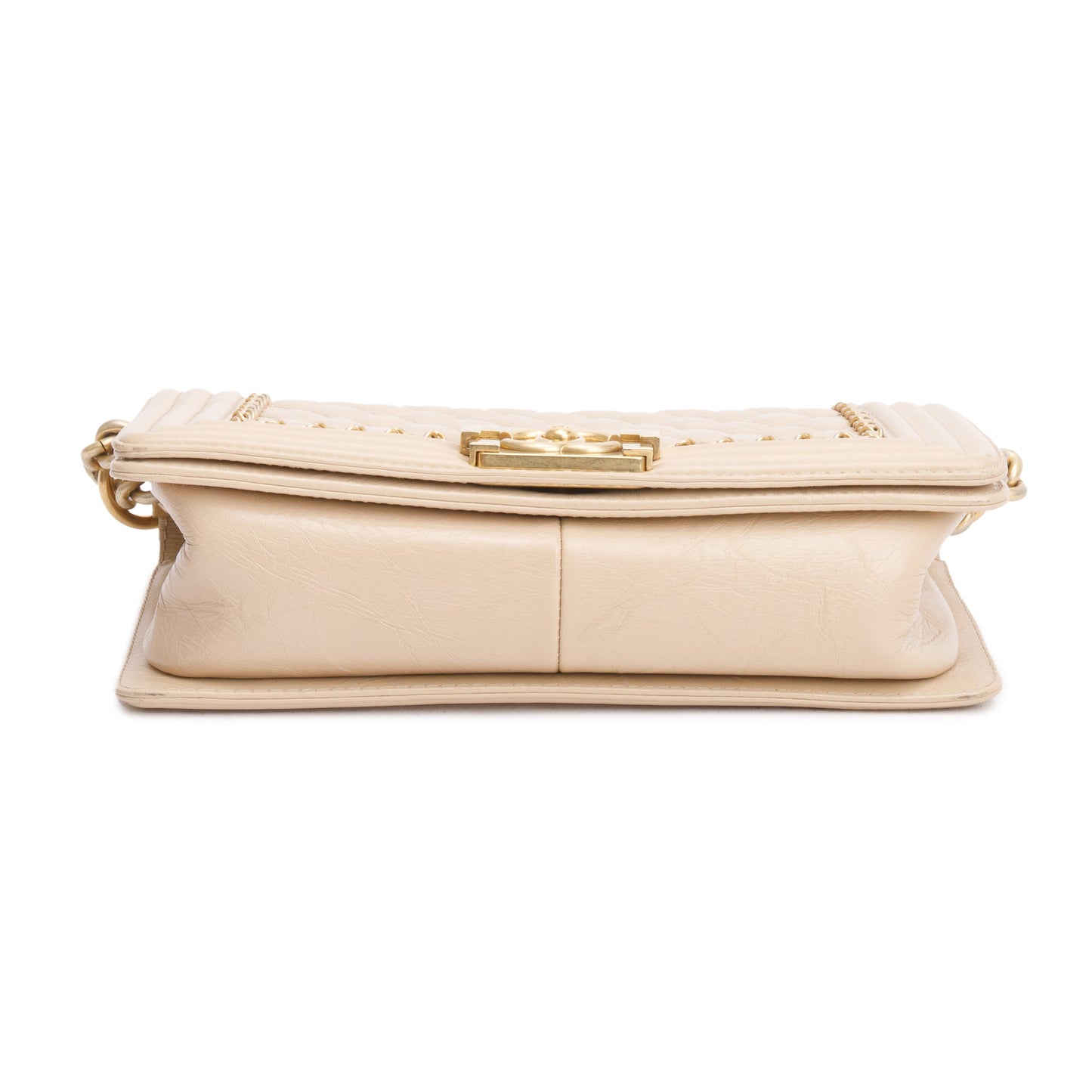 Chanel Beige Quilted Aged Calfskin Leather Medium Jacket Boy Bag w/ Authenticity Card