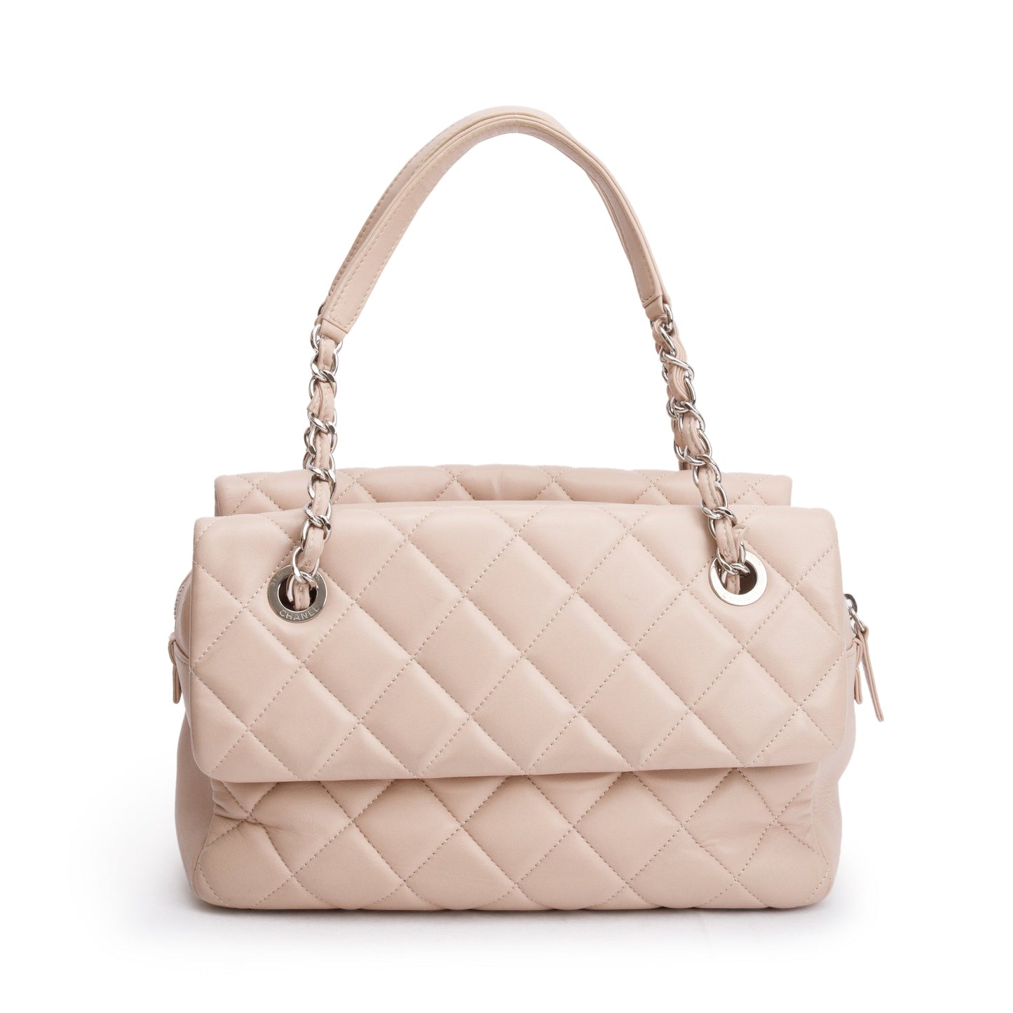 Chanel Beige Quilted Lambskin Leather Double Sided Flap Zip Shoulder Bag
