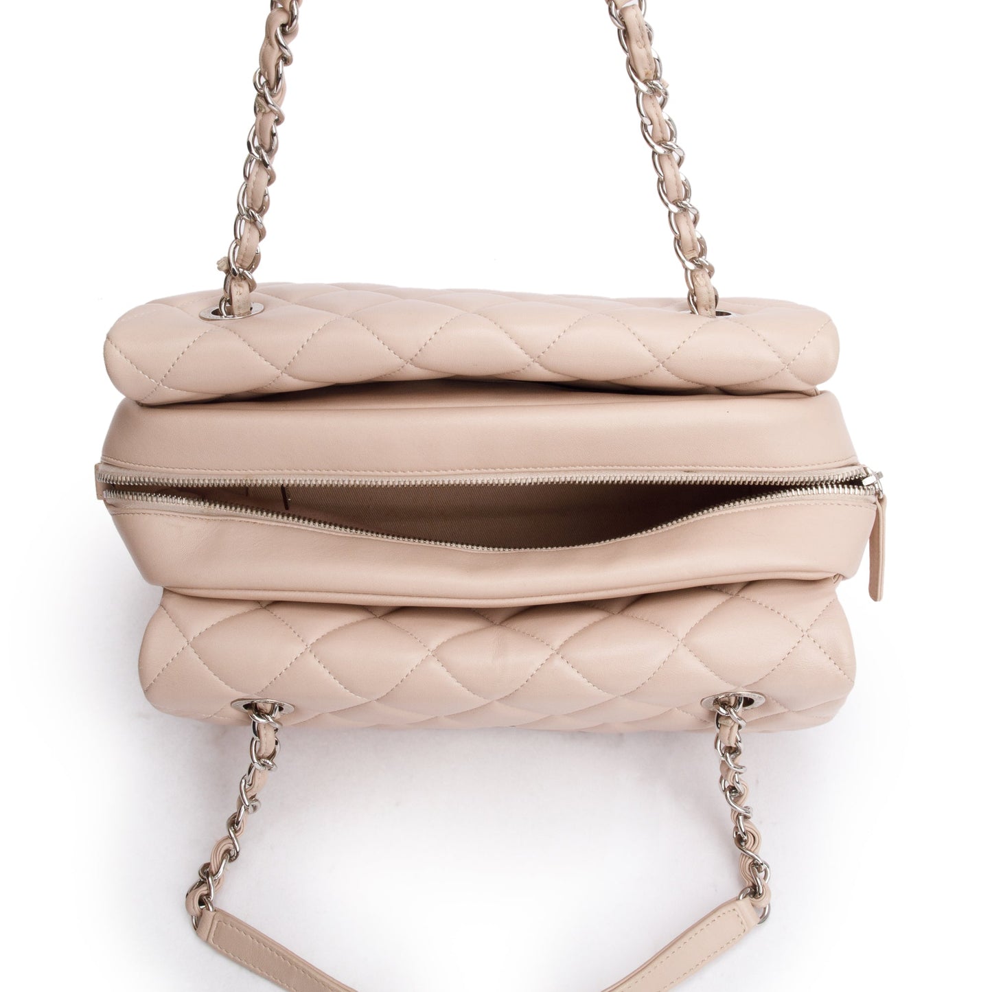 Chanel Beige Quilted Lambskin Leather Double Sided Flap Zip Shoulder Bag