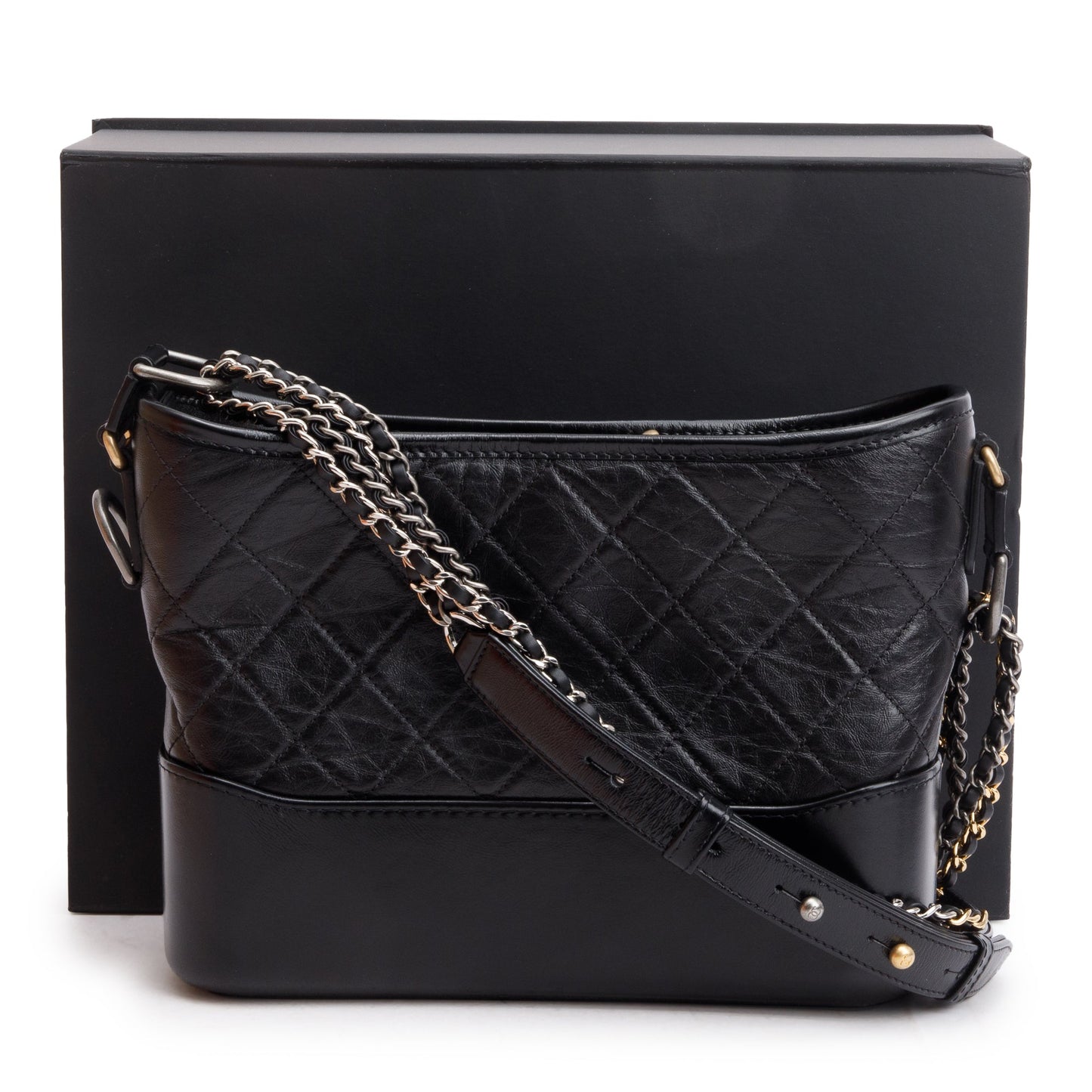 Chanel Black Aged Calfskin Leather Medium Gabrielle Hobo w/ Box & Authenticity Card