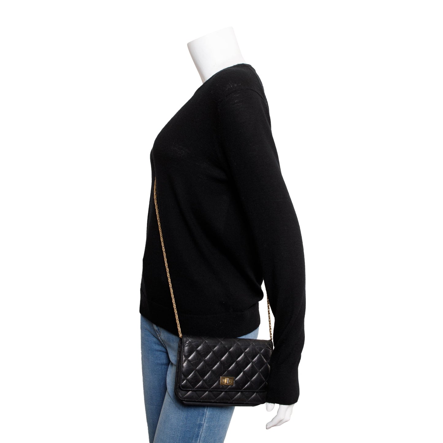 Chanel Black Aged Calfskin Leather Reissue Wallet on Chain w/ Box, Receipt & Authenticity Card