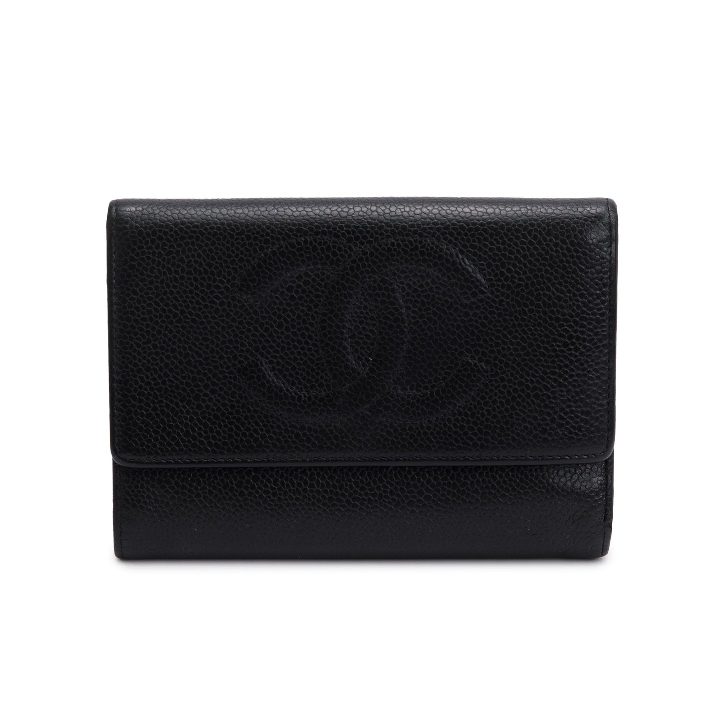 Chanel Black Caviar Leather Timeless Trifold Compact Wallet