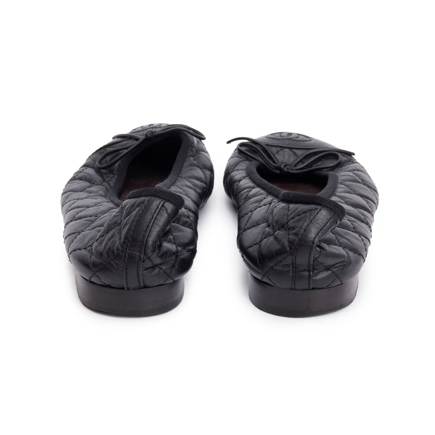 Chanel Black Leather Interlocking CC Logo Ballet Flats, Size 37.5