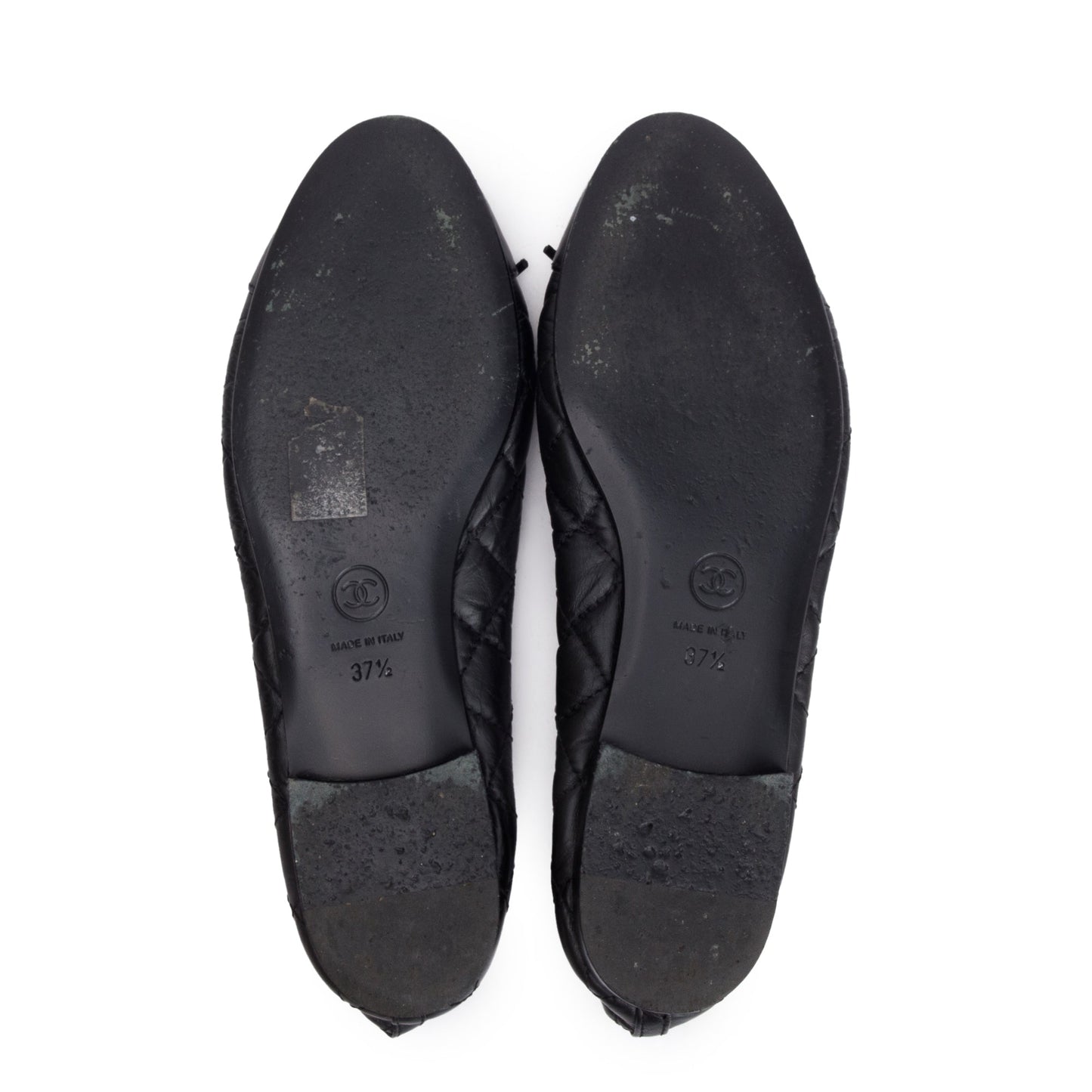 Chanel Black Leather Interlocking CC Logo Ballet Flats, Size 37.5