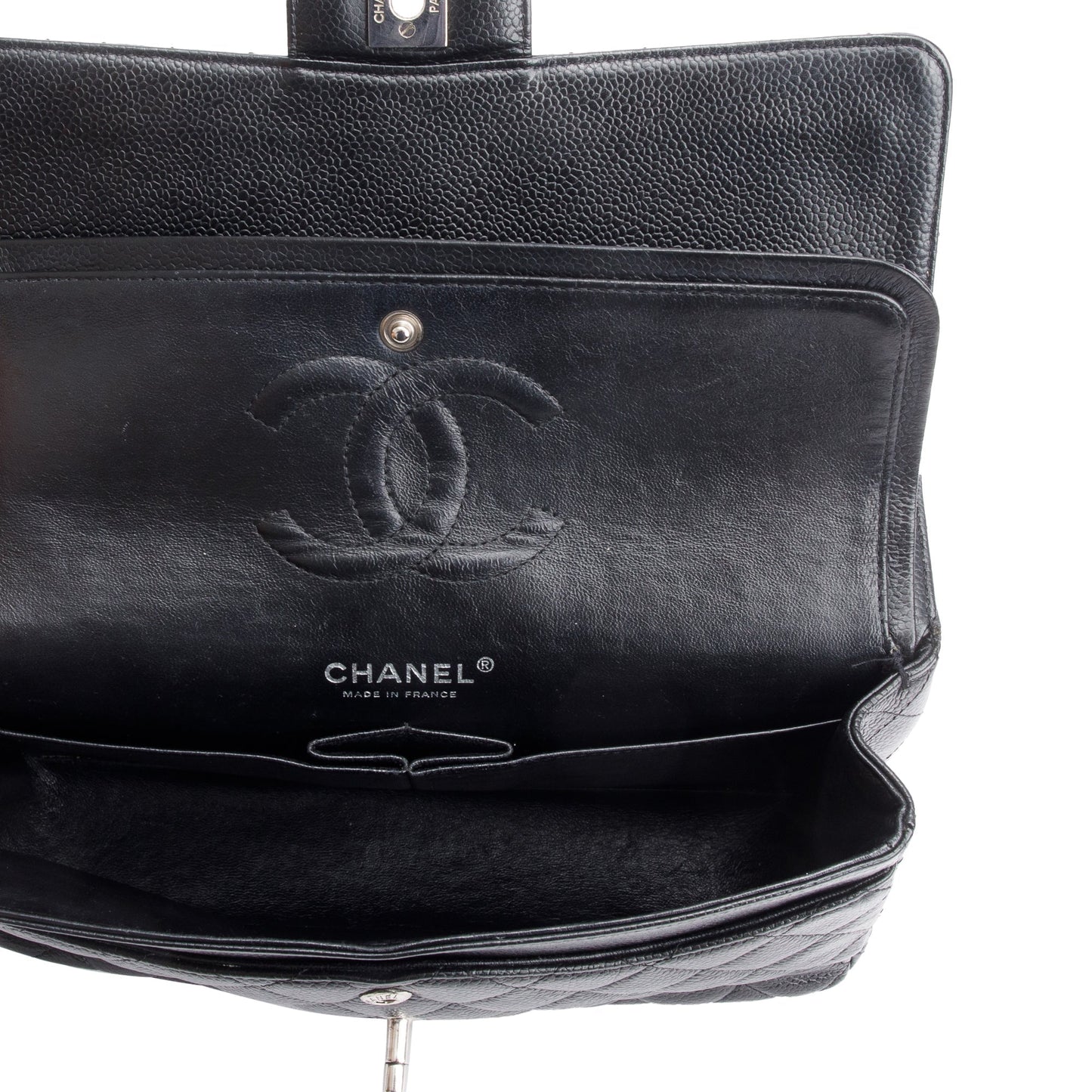 Chanel Black Quilted Caviar Leather Classic Medium Double Flap Bag w/ Box